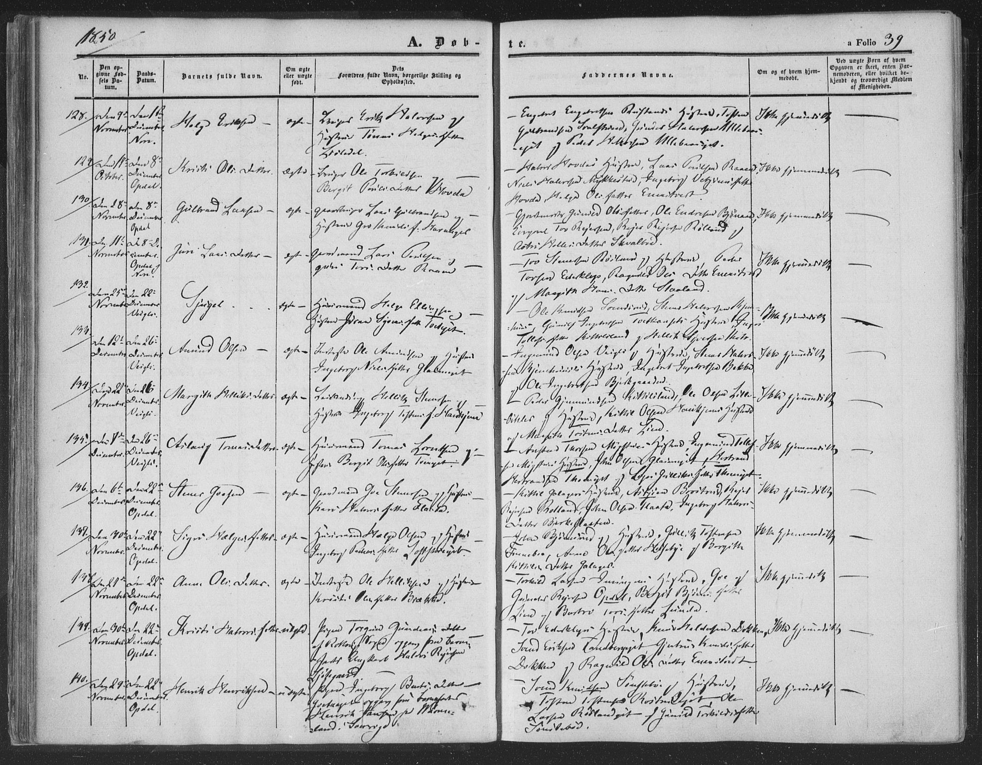 Rollag kirkebøker, AV/SAKO-A-240/F/Fa/L0008: Ministerialbok nr. I 8, 1847-1860, s. 39