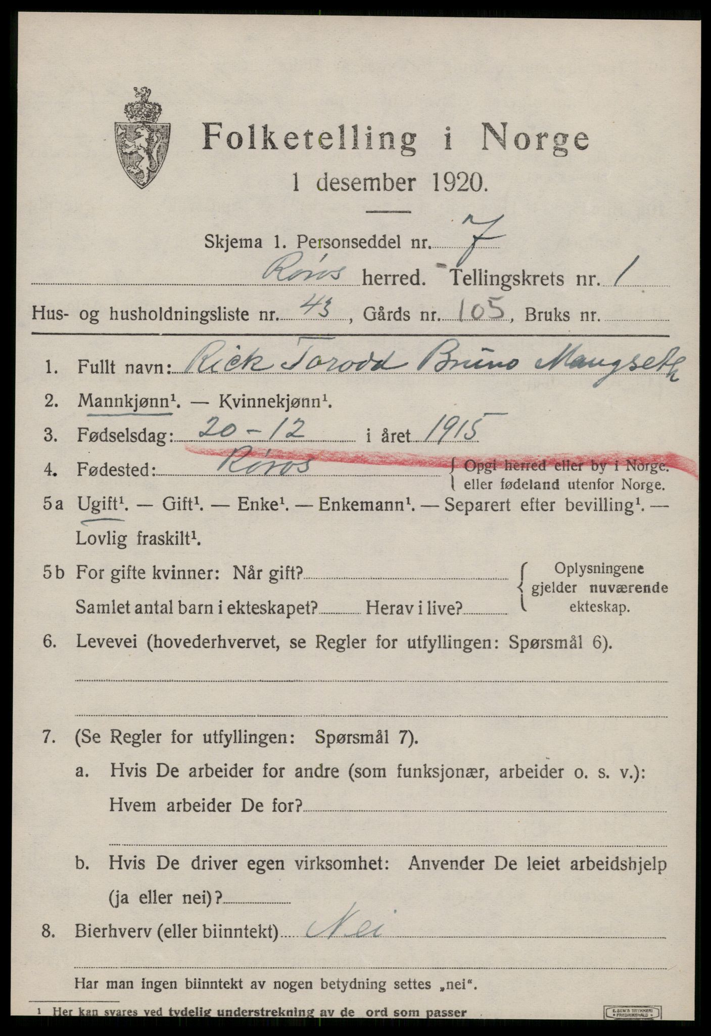 SAT, Folketelling 1920 for 1640 Røros herred, 1920, s. 2440