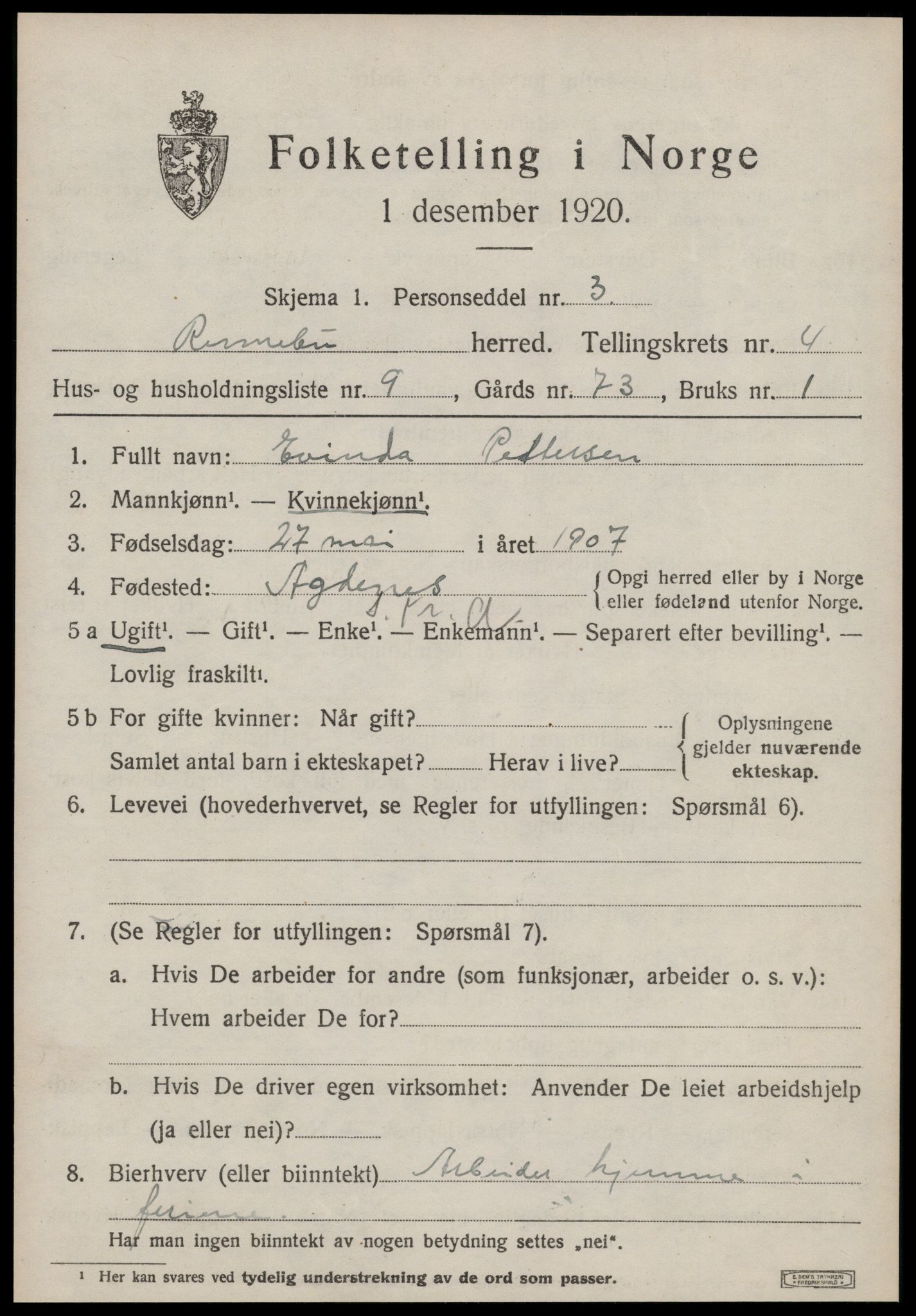 SAT, Folketelling 1920 for 1635 Rennebu herred, 1920, s. 2654
