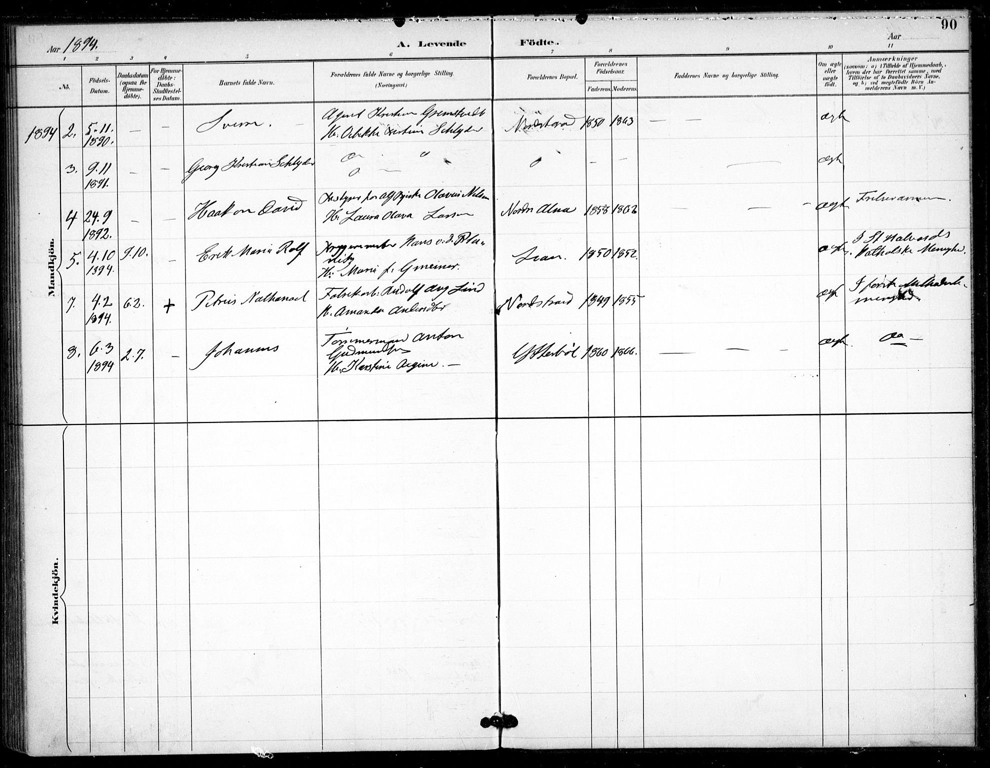 Østre Aker prestekontor Kirkebøker, AV/SAO-A-10840/F/Fa/L0009: Ministerialbok nr. I 9, 1890-1894, s. 90