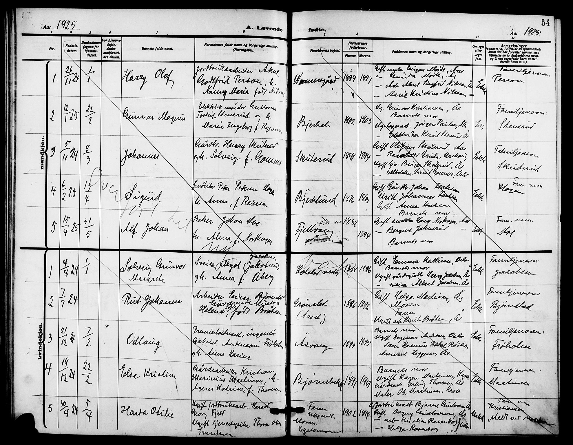 Ås prestekontor Kirkebøker, AV/SAO-A-10894/G/Ga/L0005: Klokkerbok nr. I 5, 1916-1924, s. 54