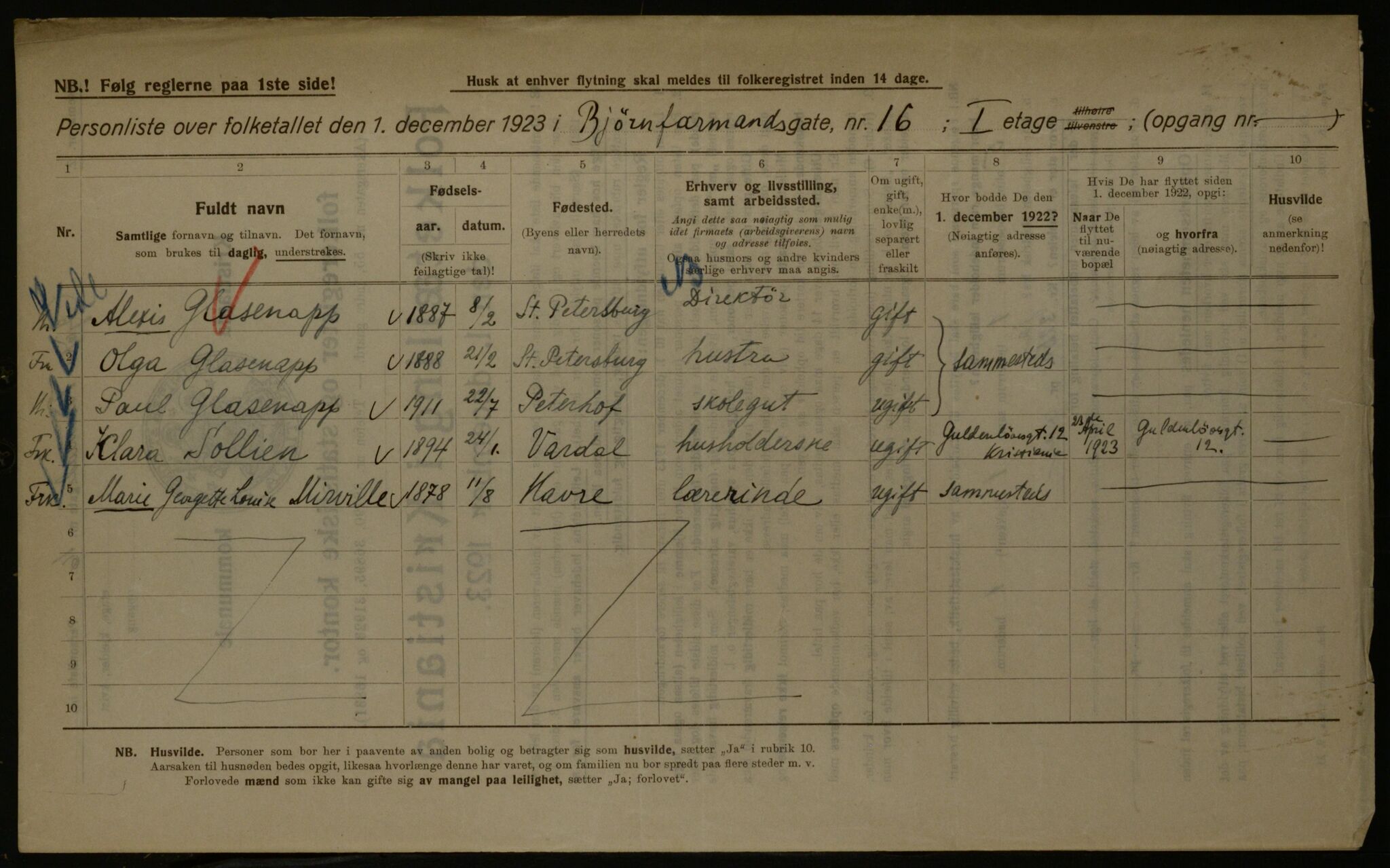 OBA, Kommunal folketelling 1.12.1923 for Kristiania, 1923, s. 7752