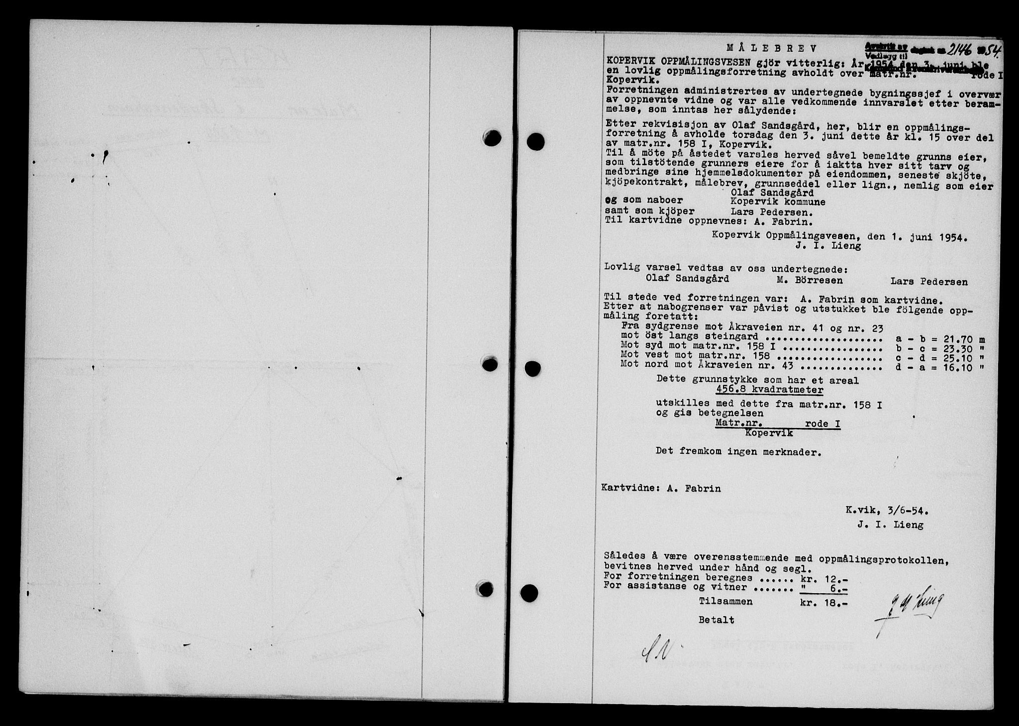 Karmsund sorenskriveri, SAST/A-100311/01/II/IIB/L0113: Pantebok nr. 93A, 1954-1954, Dagboknr: 2146/1954