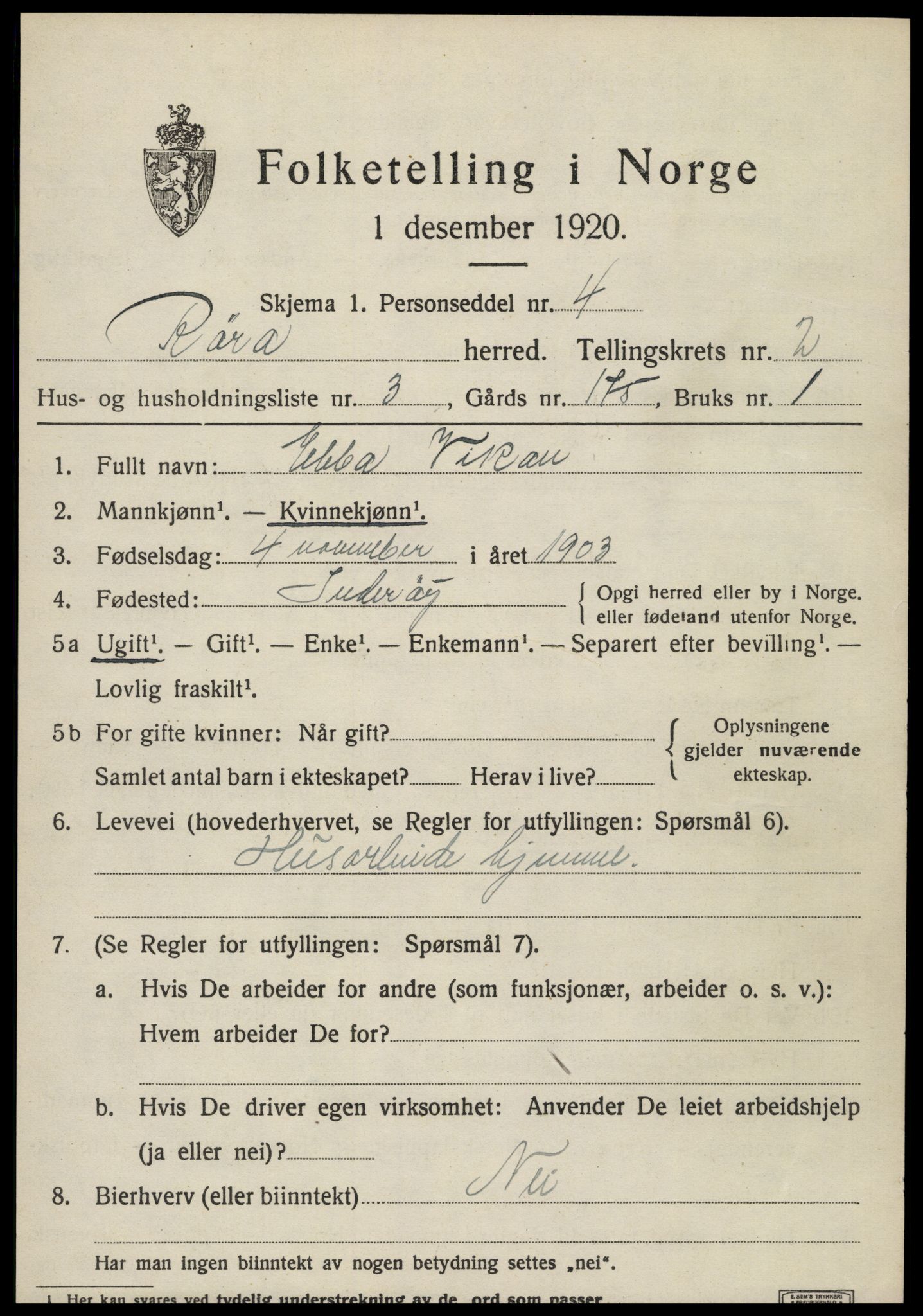 SAT, Folketelling 1920 for 1730 Røra herred, 1920, s. 1537