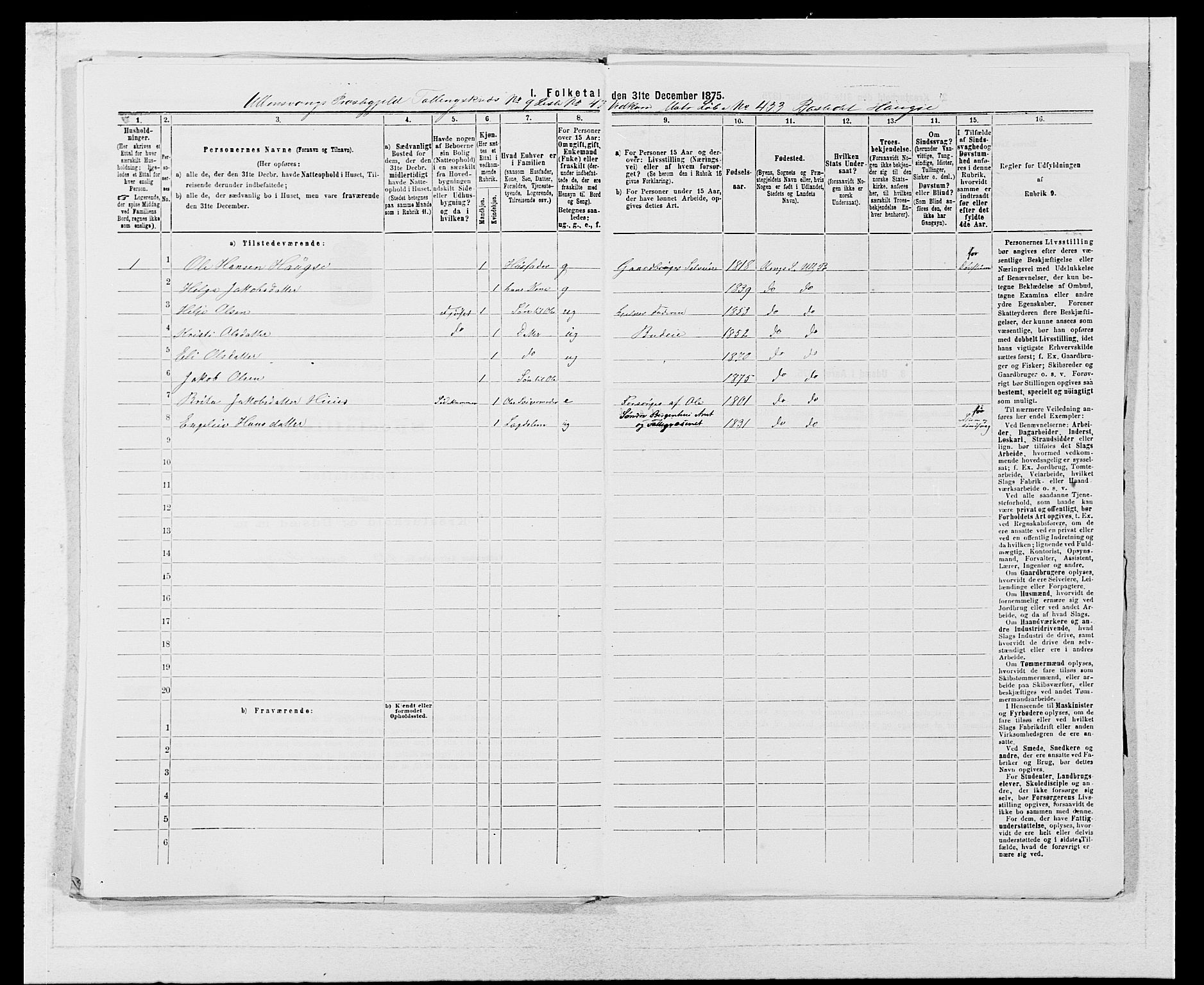 SAB, Folketelling 1875 for 1230P Ullensvang prestegjeld, 1875, s. 942