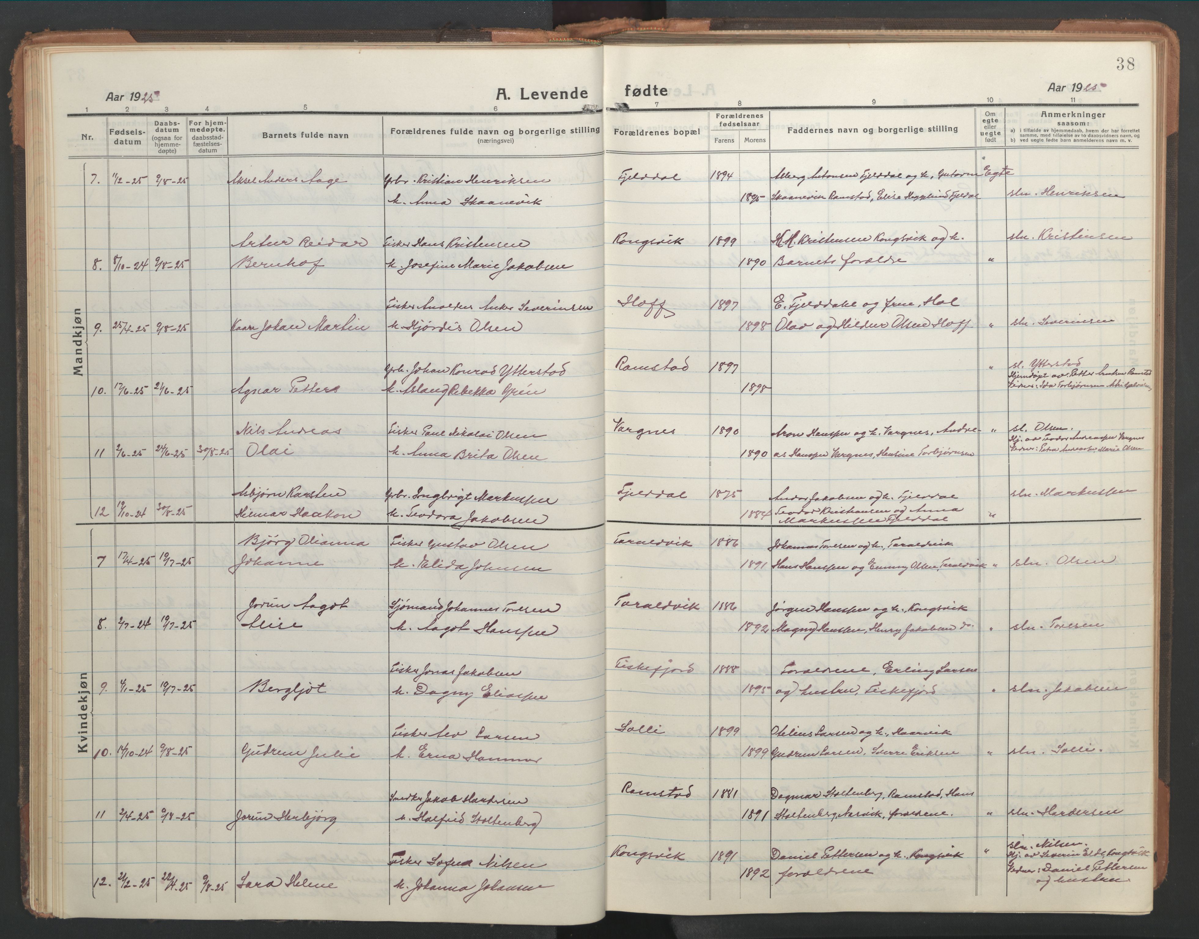 Ministerialprotokoller, klokkerbøker og fødselsregistre - Nordland, AV/SAT-A-1459/865/L0933: Klokkerbok nr. 865C05, 1917-1947, s. 38