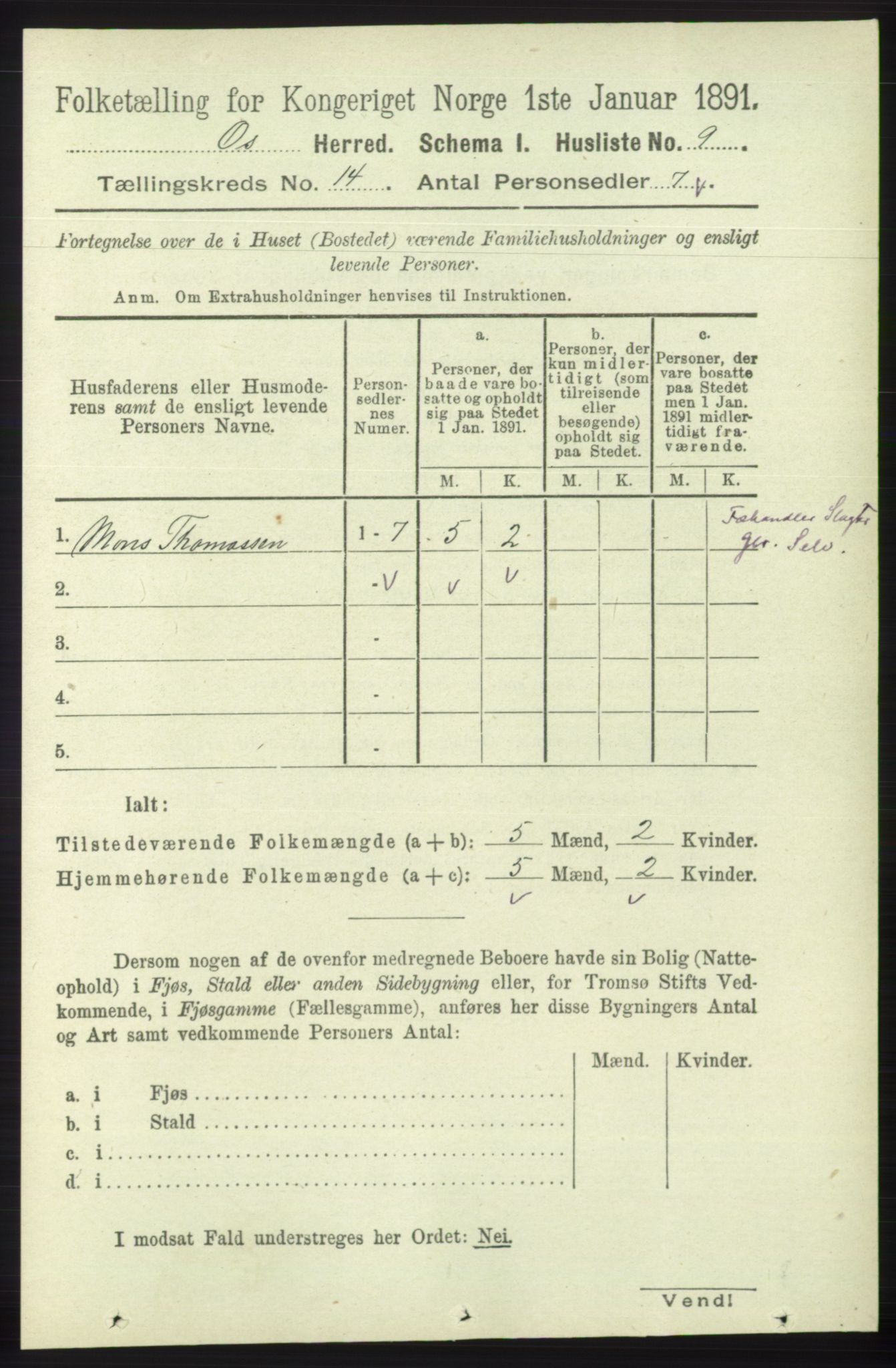 RA, Folketelling 1891 for 1243 Os herred, 1891, s. 3066