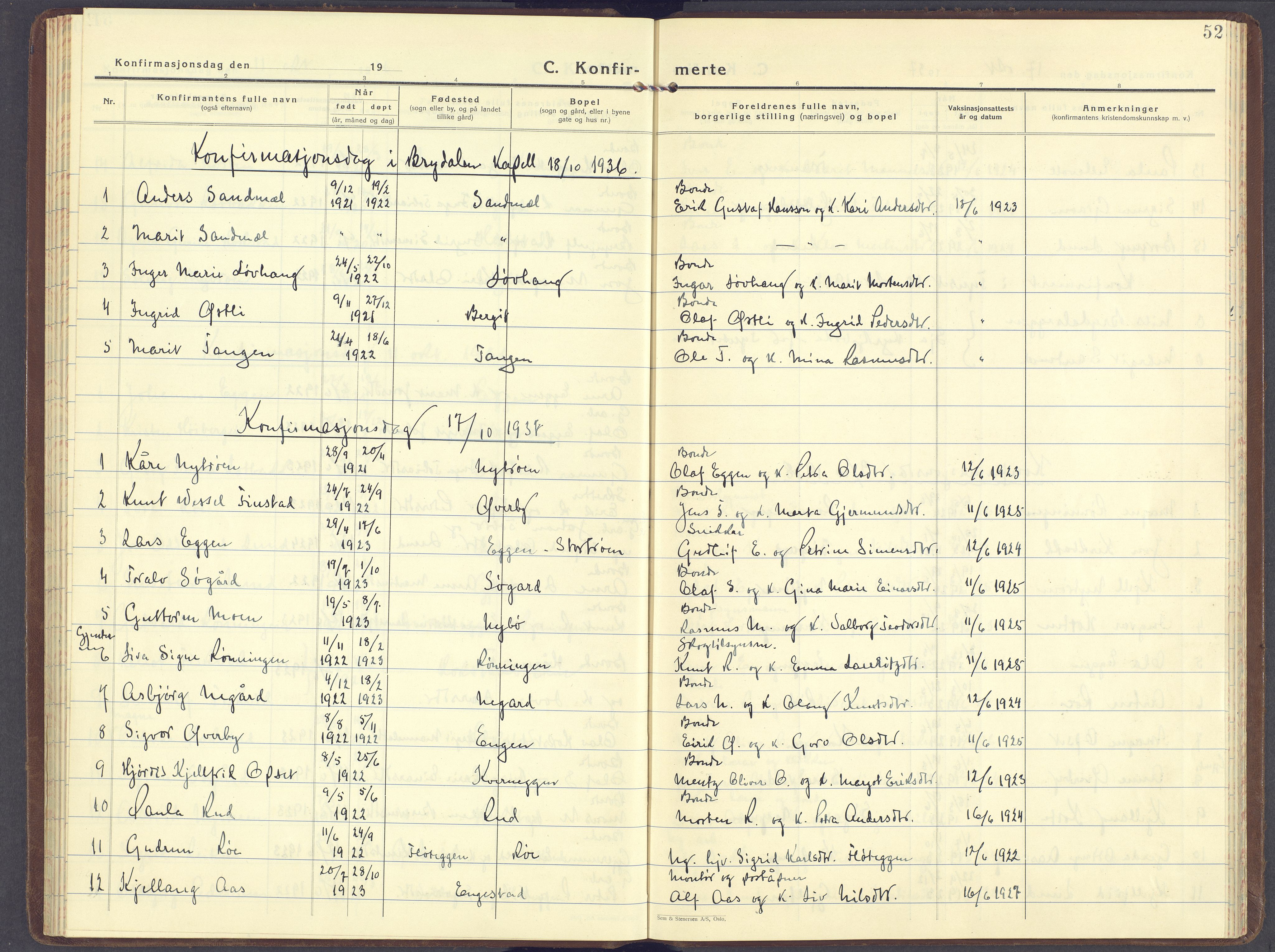 Tynset prestekontor, AV/SAH-PREST-058/H/Ha/Haa/L0029: Ministerialbok nr. 29, 1930-1946, s. 52