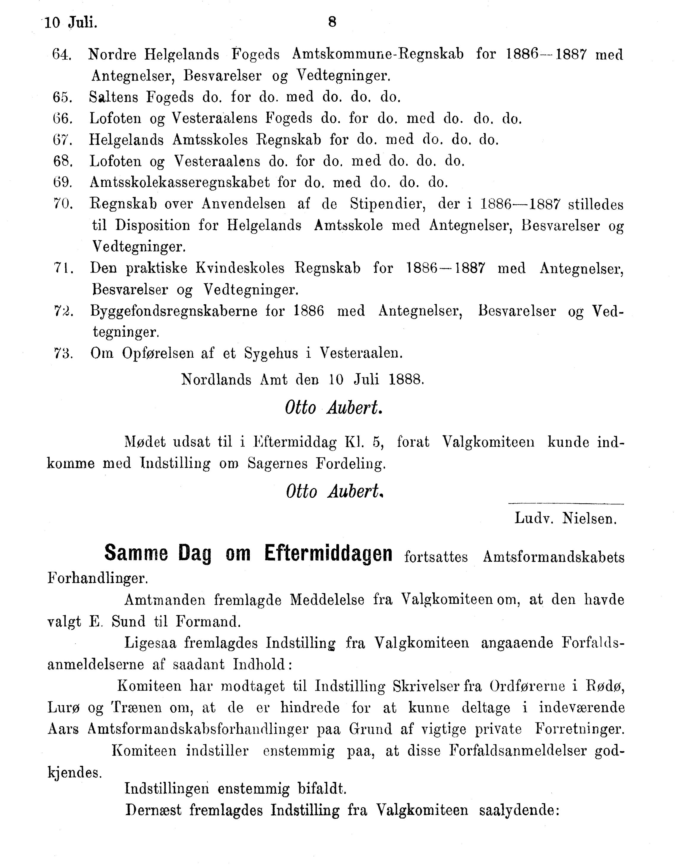 Nordland Fylkeskommune. Fylkestinget, AIN/NFK-17/176/A/Ac/L0015: Fylkestingsforhandlinger 1886-1890, 1886-1890