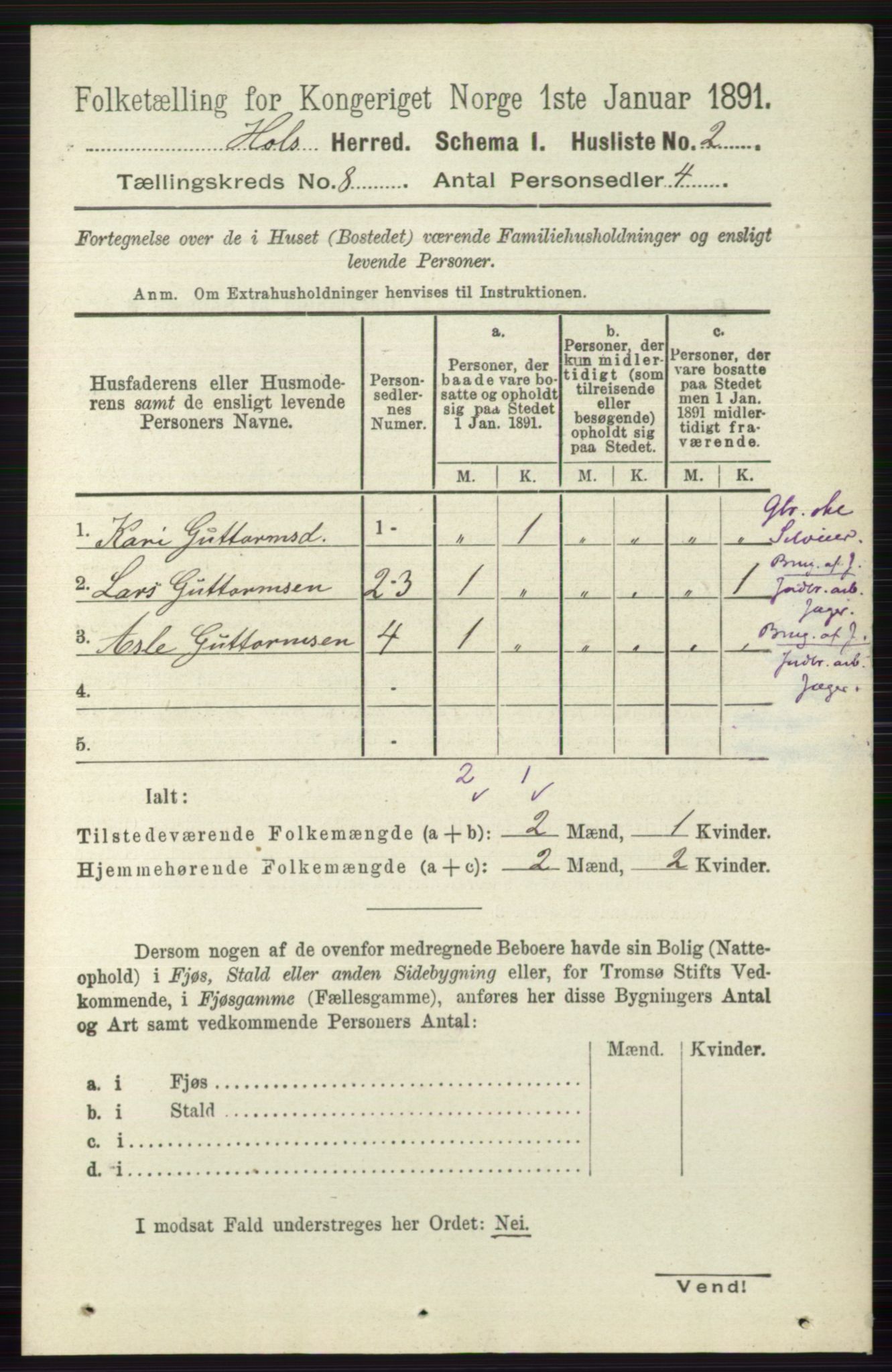 RA, Folketelling 1891 for 0620 Hol herred, 1891, s. 2213