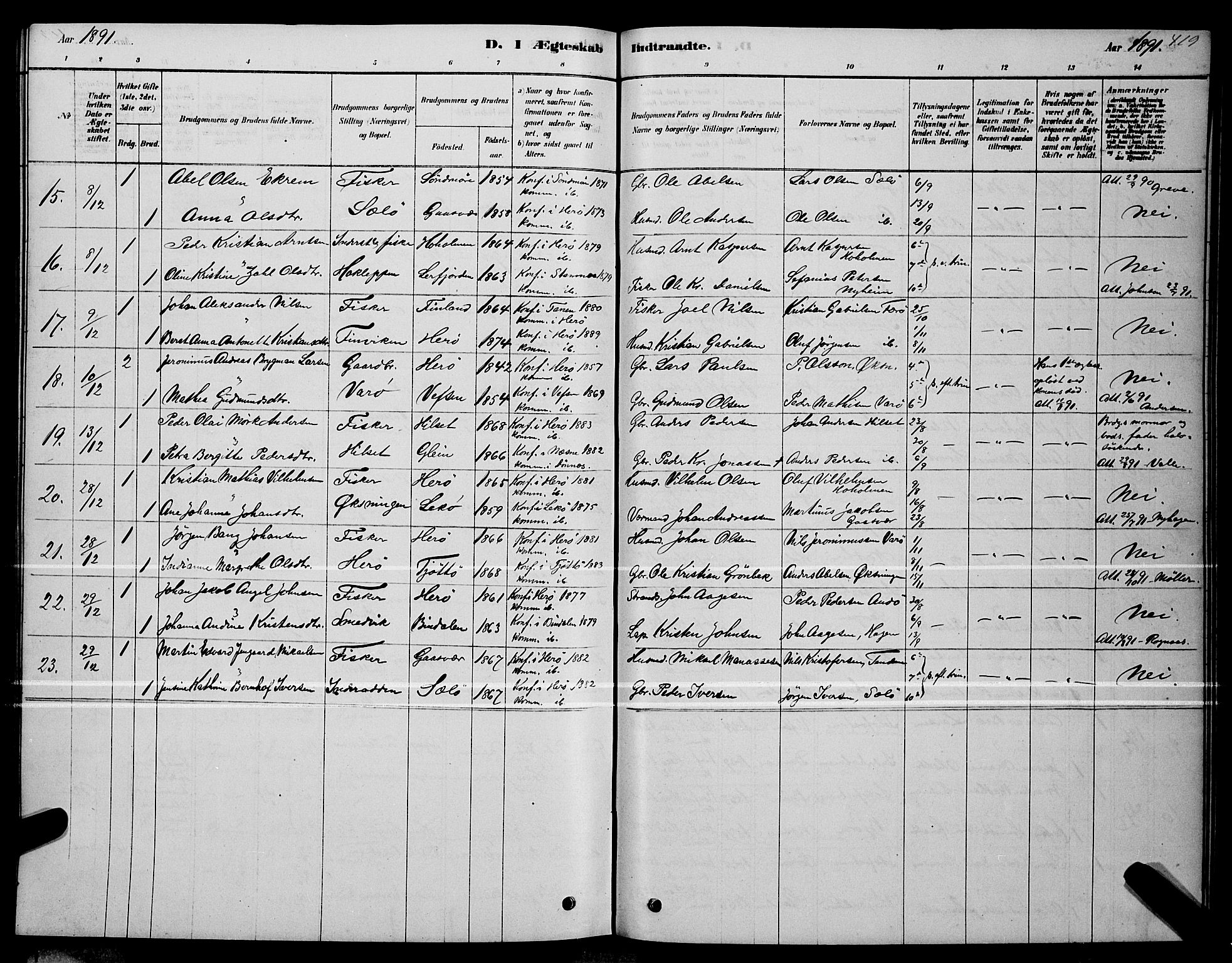 Ministerialprotokoller, klokkerbøker og fødselsregistre - Nordland, AV/SAT-A-1459/834/L0513: Klokkerbok nr. 834C04, 1877-1892, s. 419