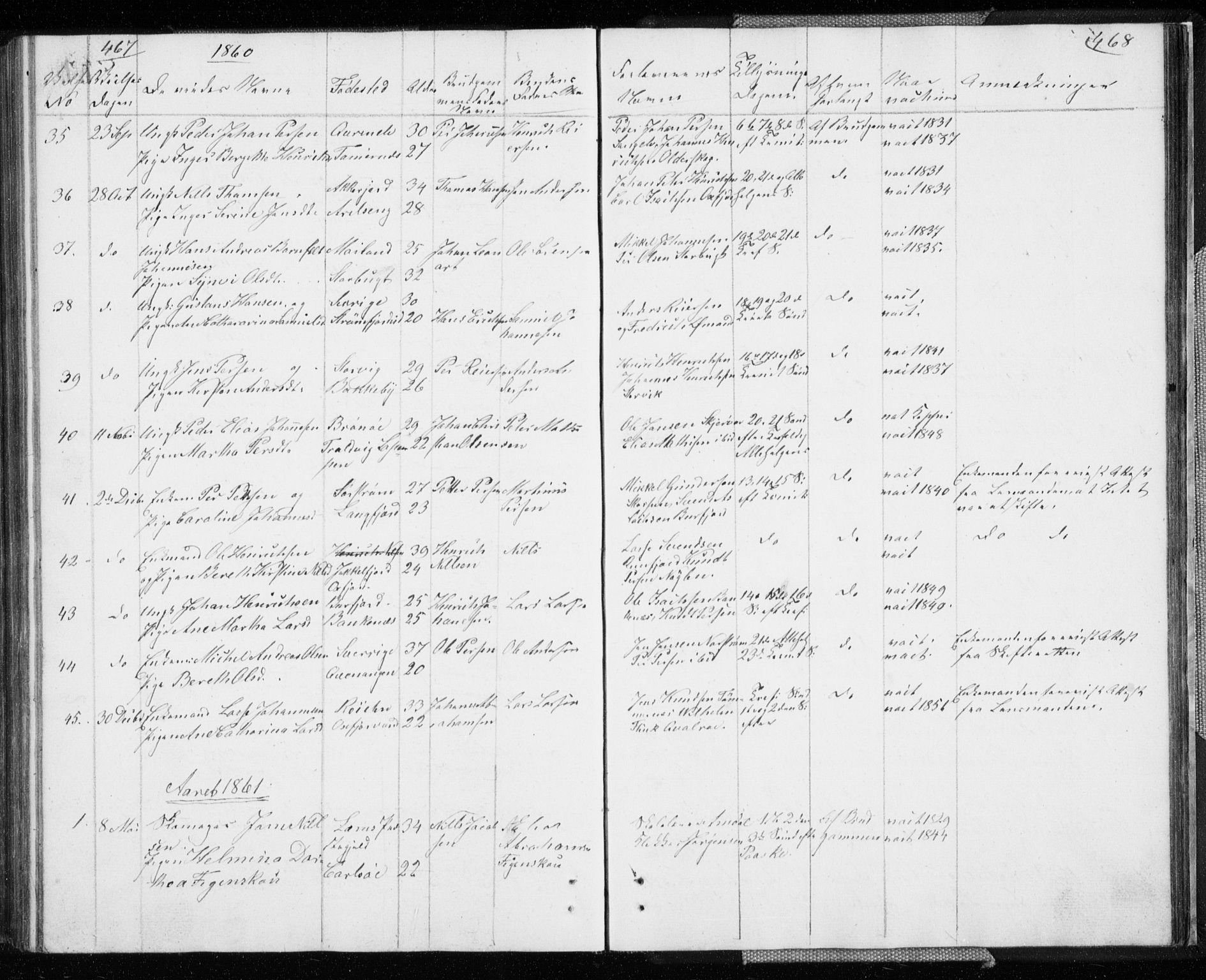 Skjervøy sokneprestkontor, AV/SATØ-S-1300/H/Ha/Hab/L0003klokker: Klokkerbok nr. 3, 1849-1861, s. 467-468