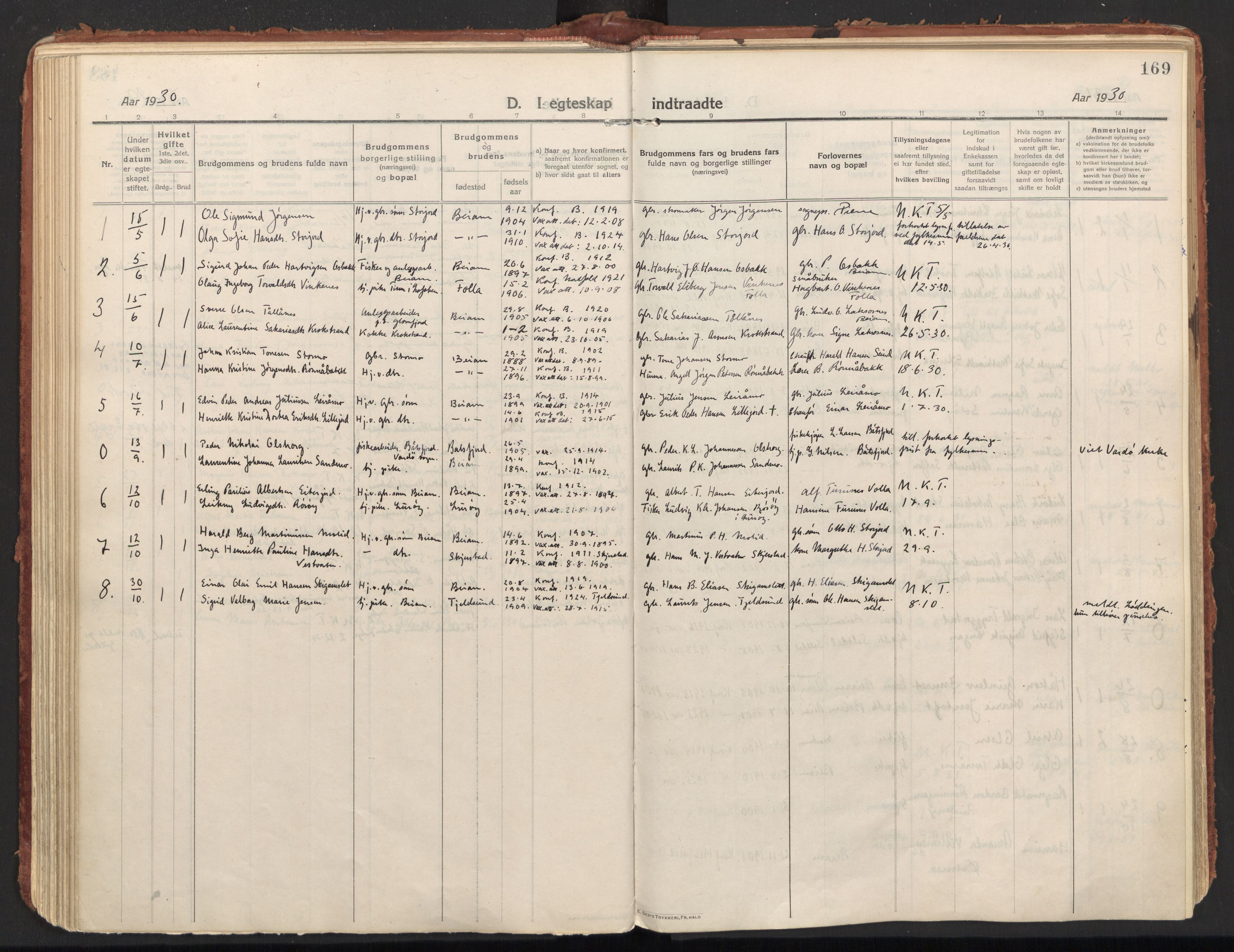 Ministerialprotokoller, klokkerbøker og fødselsregistre - Nordland, SAT/A-1459/846/L0650: Ministerialbok nr. 846A08, 1916-1935, s. 169