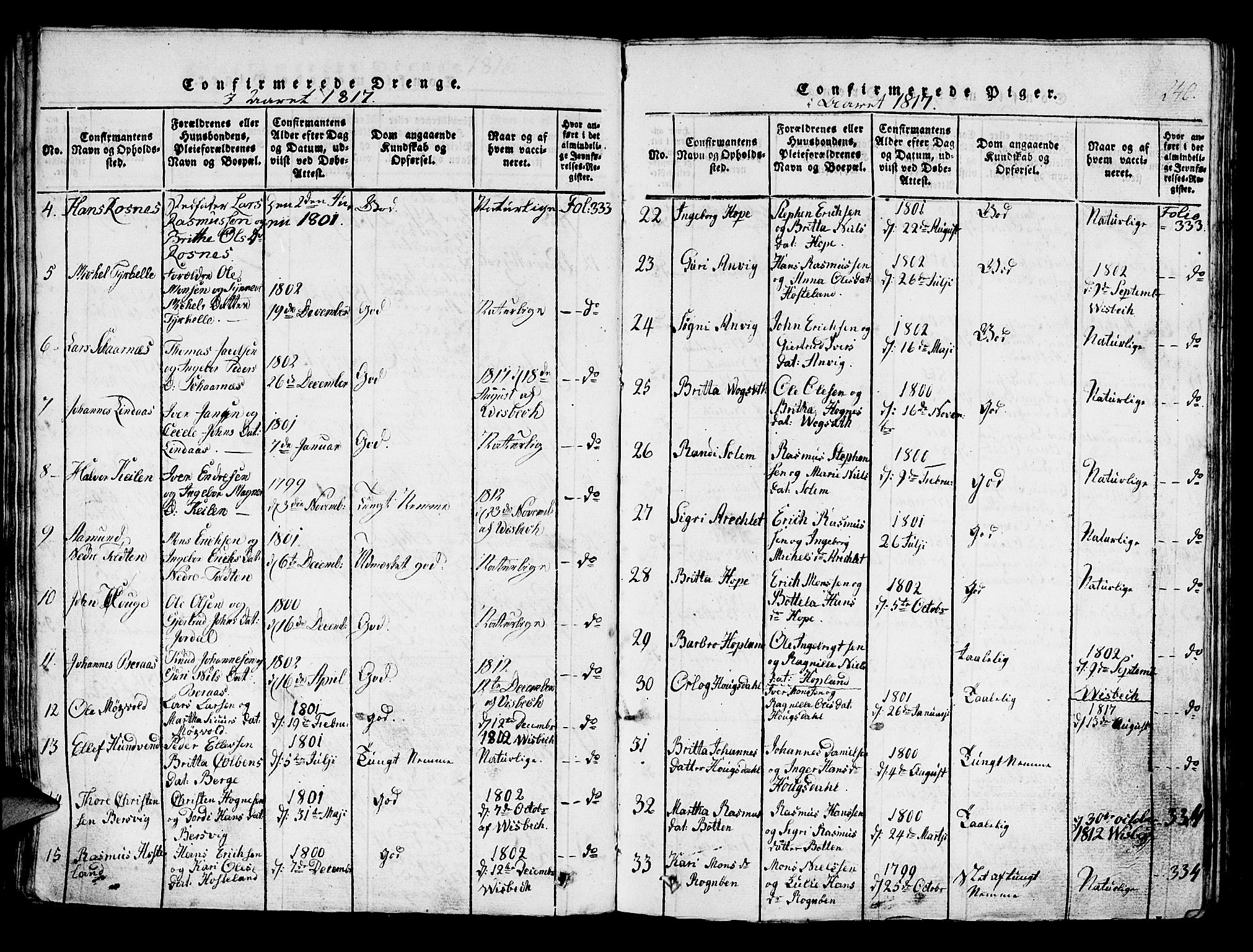 Lindås Sokneprestembete, AV/SAB-A-76701/H/Haa/Haaa/L0007: Ministerialbok nr. A 7, 1816-1823, s. 240