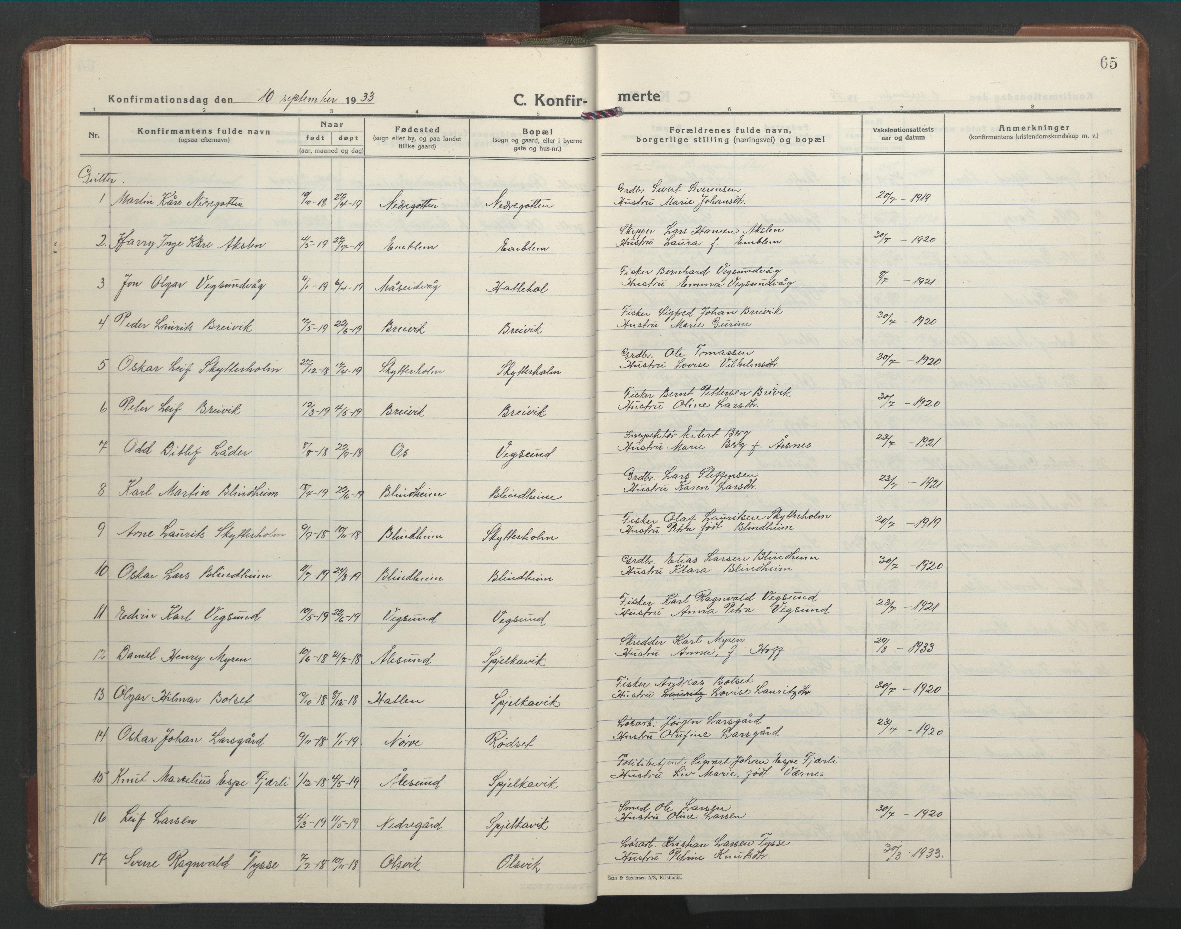 Ministerialprotokoller, klokkerbøker og fødselsregistre - Møre og Romsdal, SAT/A-1454/528/L0435: Klokkerbok nr. 528C16, 1923-1957, s. 65