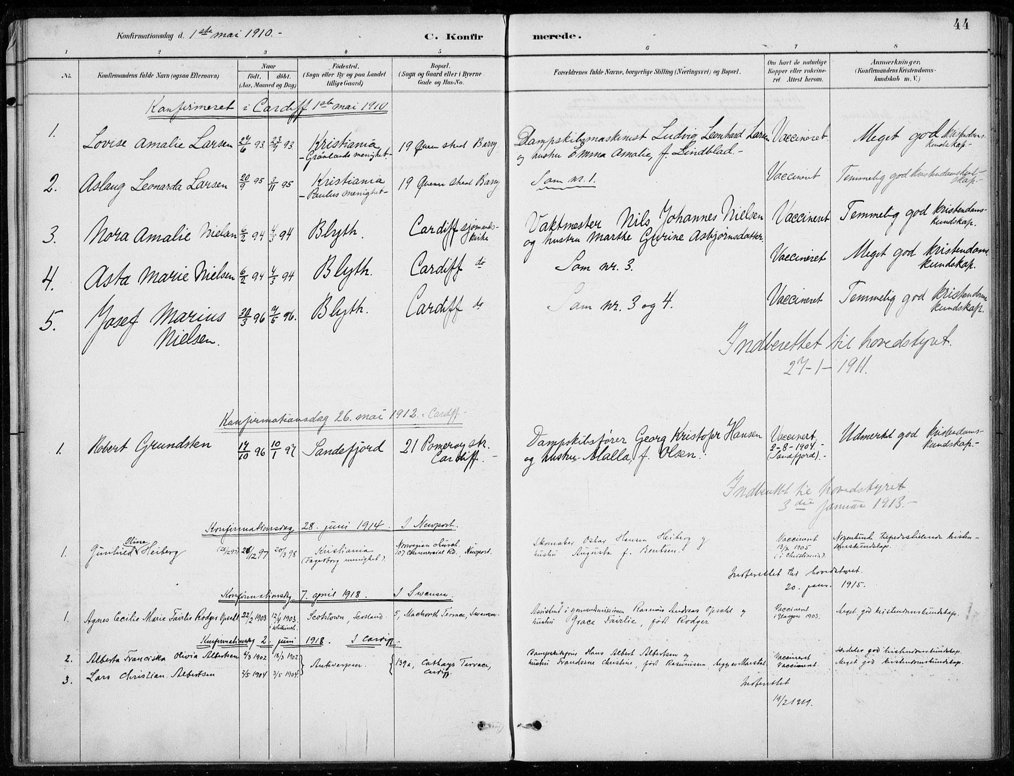 Den norske sjømannsmisjon i utlandet/Bristolhavnene (Cardiff-Swansea), AV/SAB-SAB/PA-0102/H/Ha/Haa/L0002: Ministerialbok nr. A 2, 1887-1932, s. 44