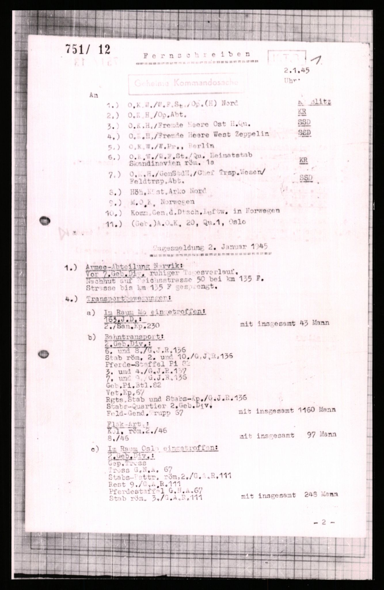 Forsvarets Overkommando. 2 kontor. Arkiv 11.4. Spredte tyske arkivsaker, AV/RA-RAFA-7031/D/Dar/Dara/L0006: Krigsdagbøker for 20. Gebirgs-Armee-Oberkommando (AOK 20), 1945, s. 24