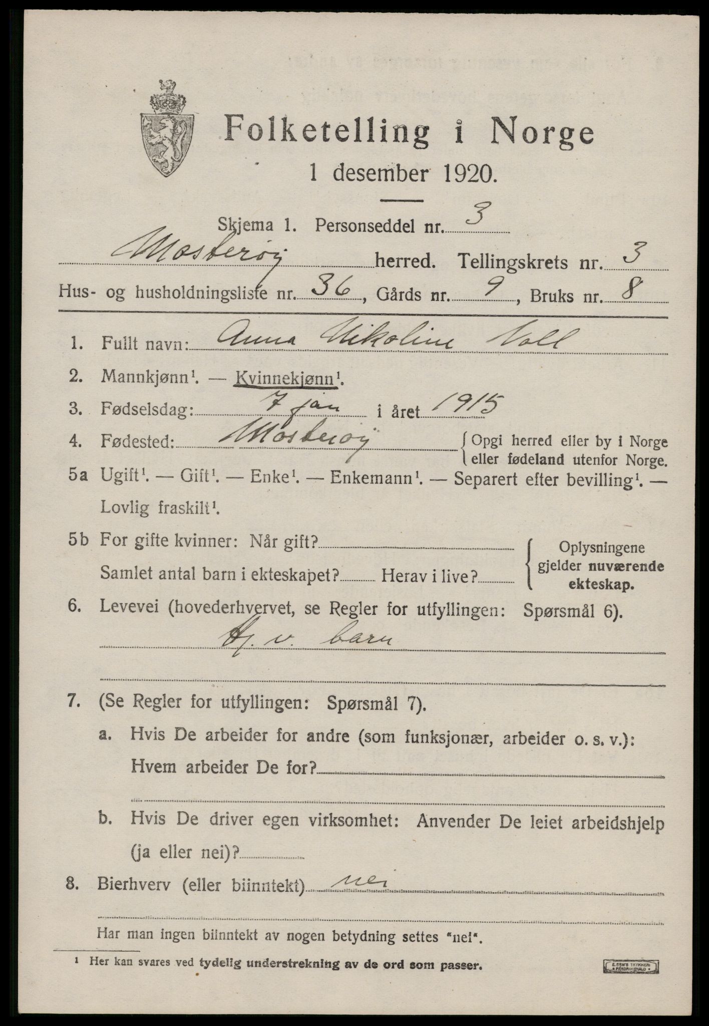 SAST, Folketelling 1920 for 1143 Mosterøy herred, 1920, s. 1444