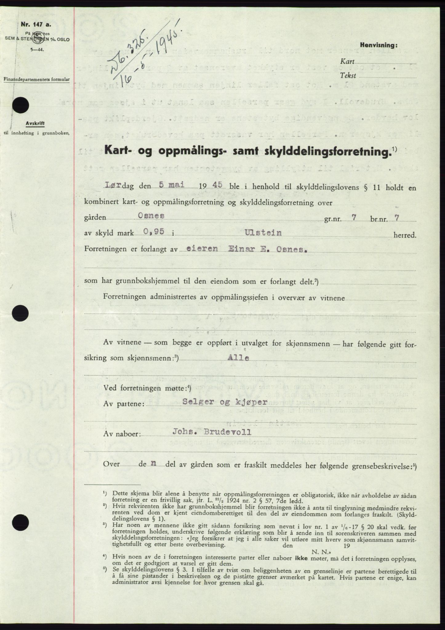Søre Sunnmøre sorenskriveri, SAT/A-4122/1/2/2C/L0077: Pantebok nr. 3A, 1945-1946, Dagboknr: 325/1945