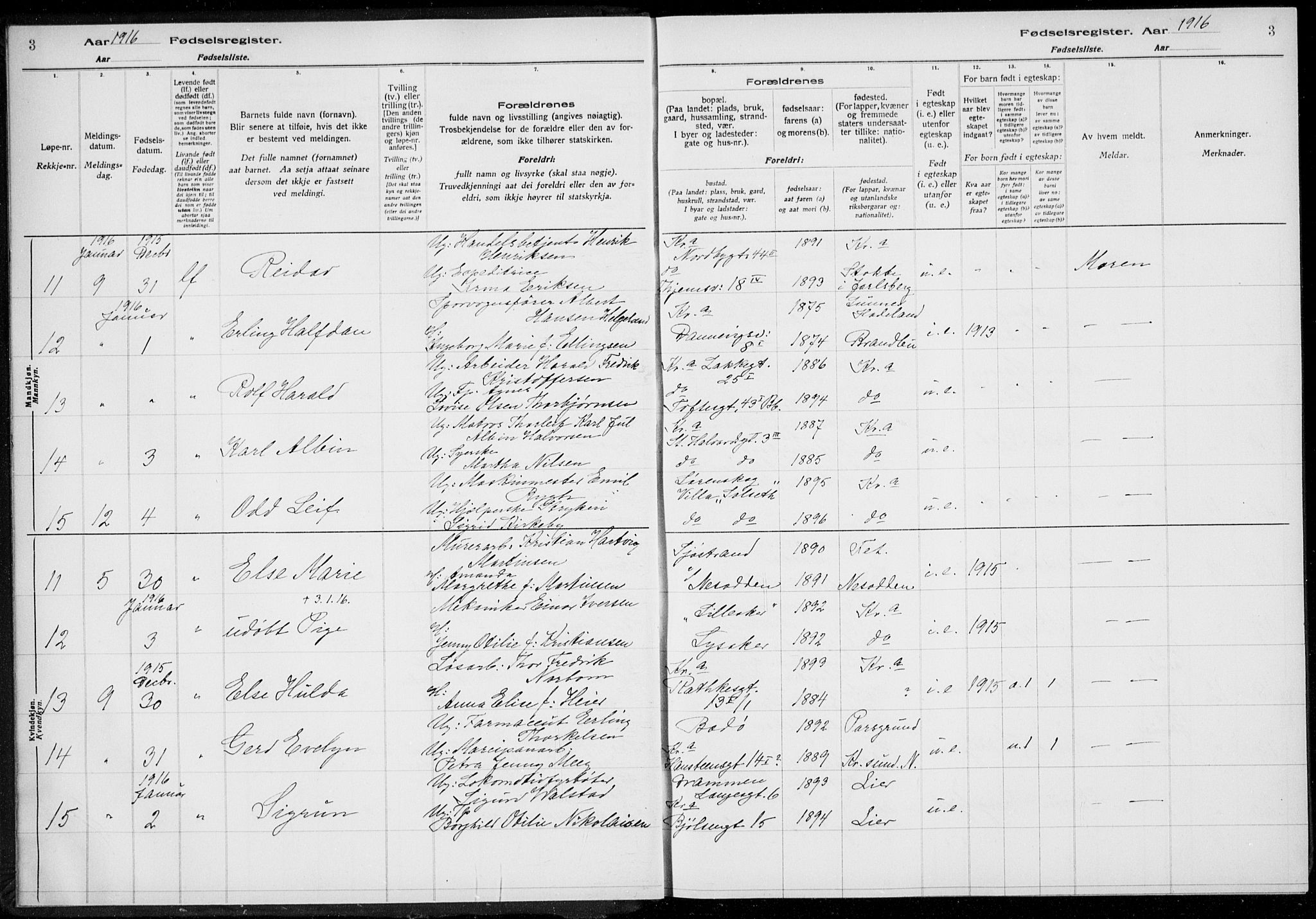 Rikshospitalet prestekontor Kirkebøker, AV/SAO-A-10309b/J/L0001: Fødselsregister nr. 1, 1916-1916, s. 3