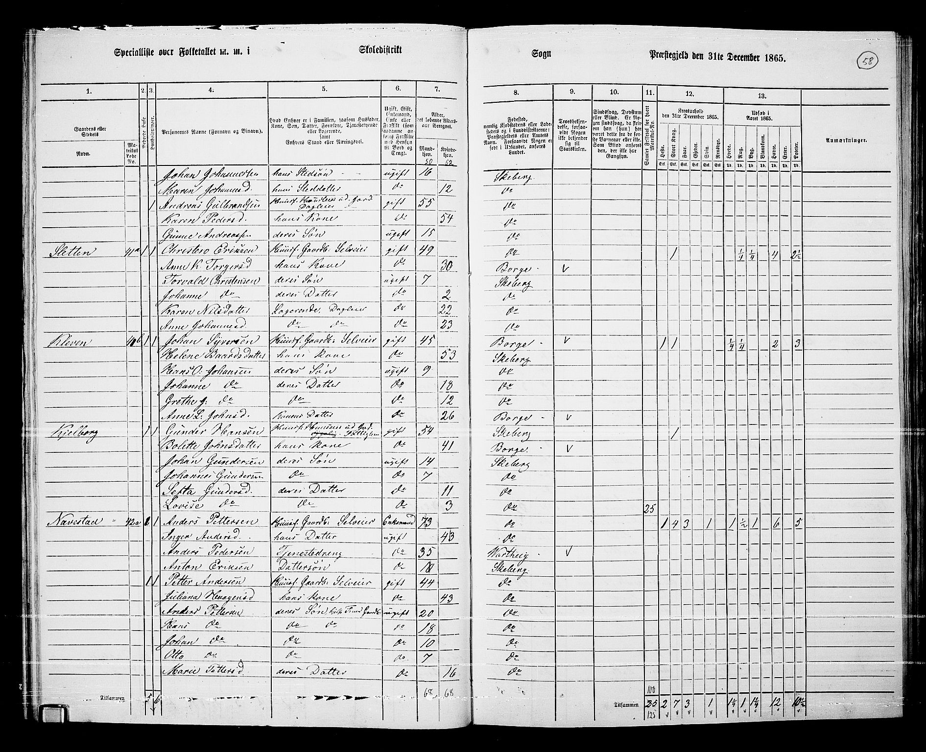 RA, Folketelling 1865 for 0115P Skjeberg prestegjeld, 1865, s. 54
