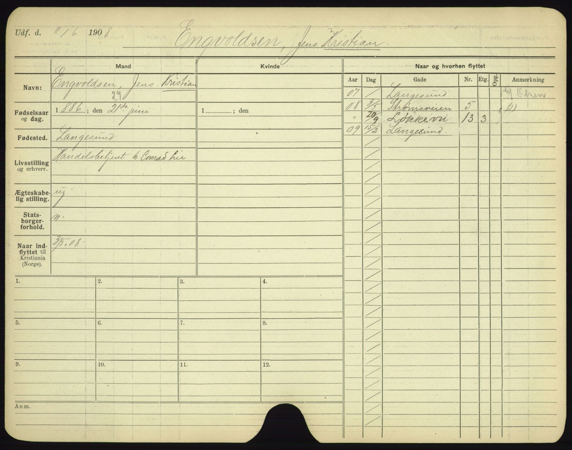 Oslo folkeregister, Registerkort, AV/SAO-A-11715/F/Fa/Fac/L0002: Menn, 1906-1914, s. 1015a