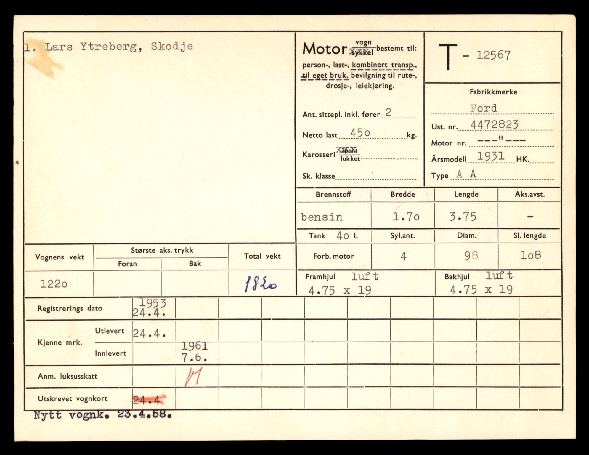 Møre og Romsdal vegkontor - Ålesund trafikkstasjon, AV/SAT-A-4099/F/Fe/L0034: Registreringskort for kjøretøy T 12500 - T 12652, 1927-1998, s. 1236