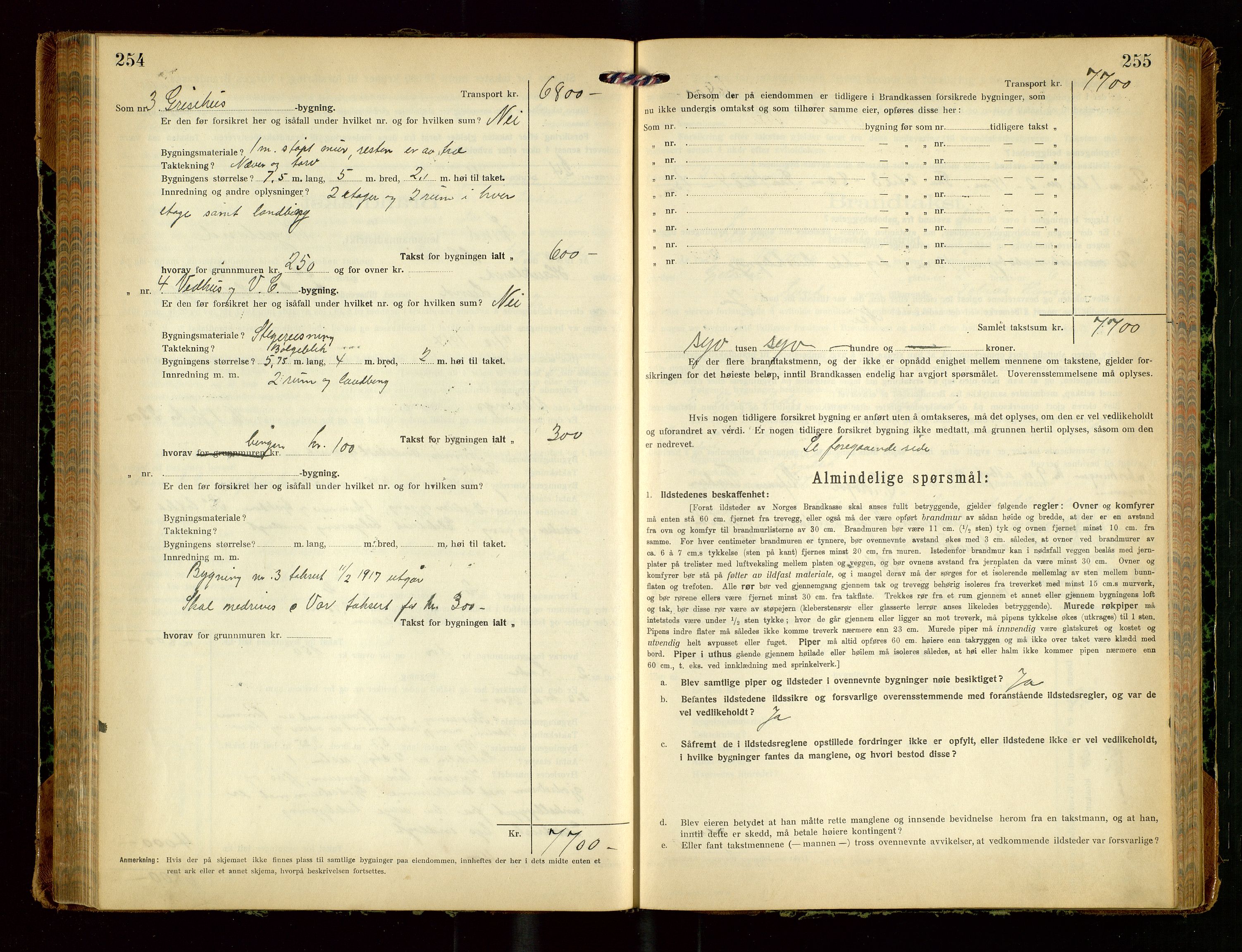 Lund lensmannskontor, SAST/A-100303/Gob/L0004: "Brandtakstprotokol", 1921-1929, s. 254-255