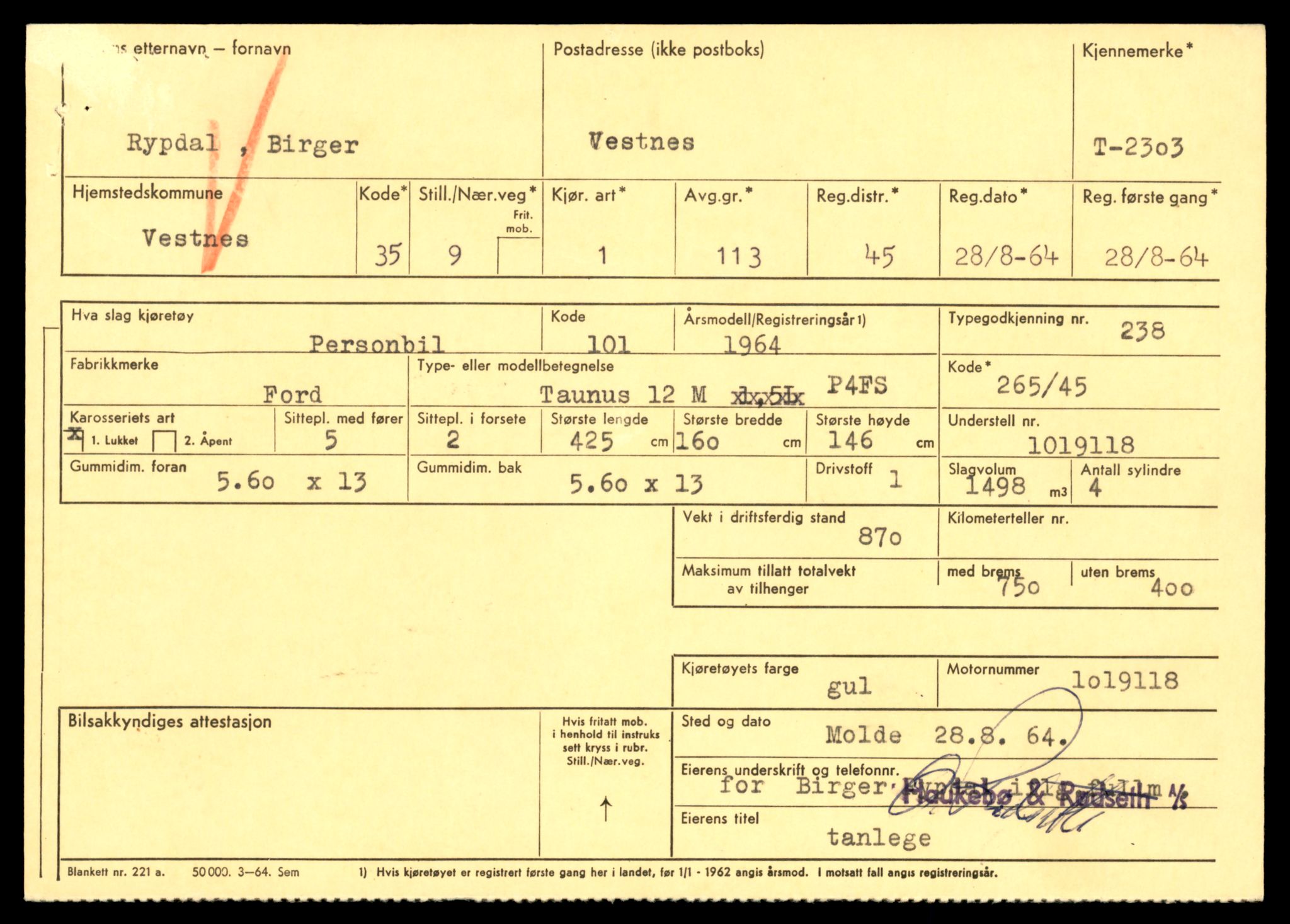 Møre og Romsdal vegkontor - Ålesund trafikkstasjon, AV/SAT-A-4099/F/Fe/L0017: Registreringskort for kjøretøy T 1985 - T 10090, 1927-1998, s. 497