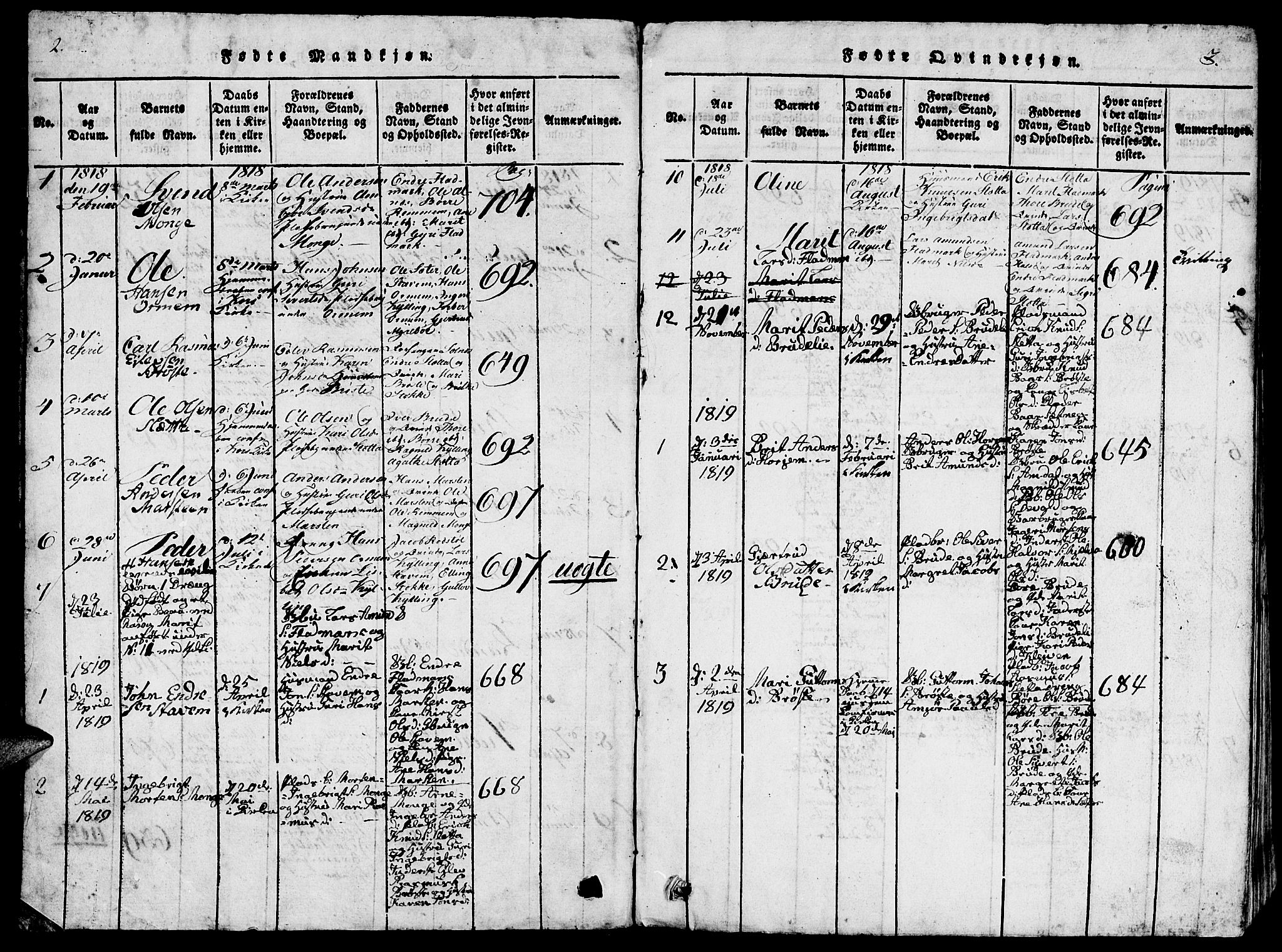 Ministerialprotokoller, klokkerbøker og fødselsregistre - Møre og Romsdal, SAT/A-1454/546/L0595: Klokkerbok nr. 546C01, 1818-1836, s. 2-3