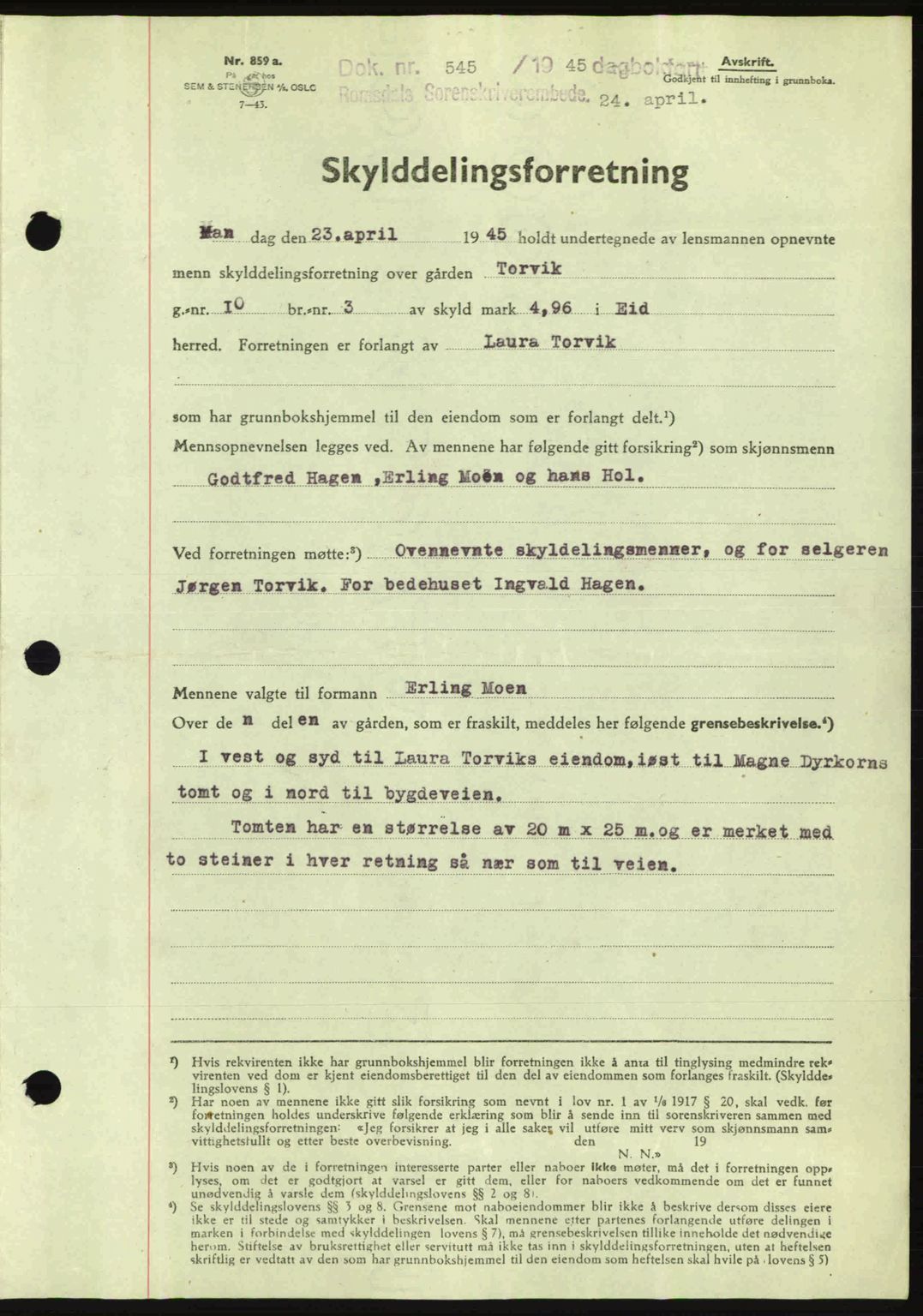Romsdal sorenskriveri, SAT/A-4149/1/2/2C: Pantebok nr. A17, 1944-1945, Dagboknr: 545/1945