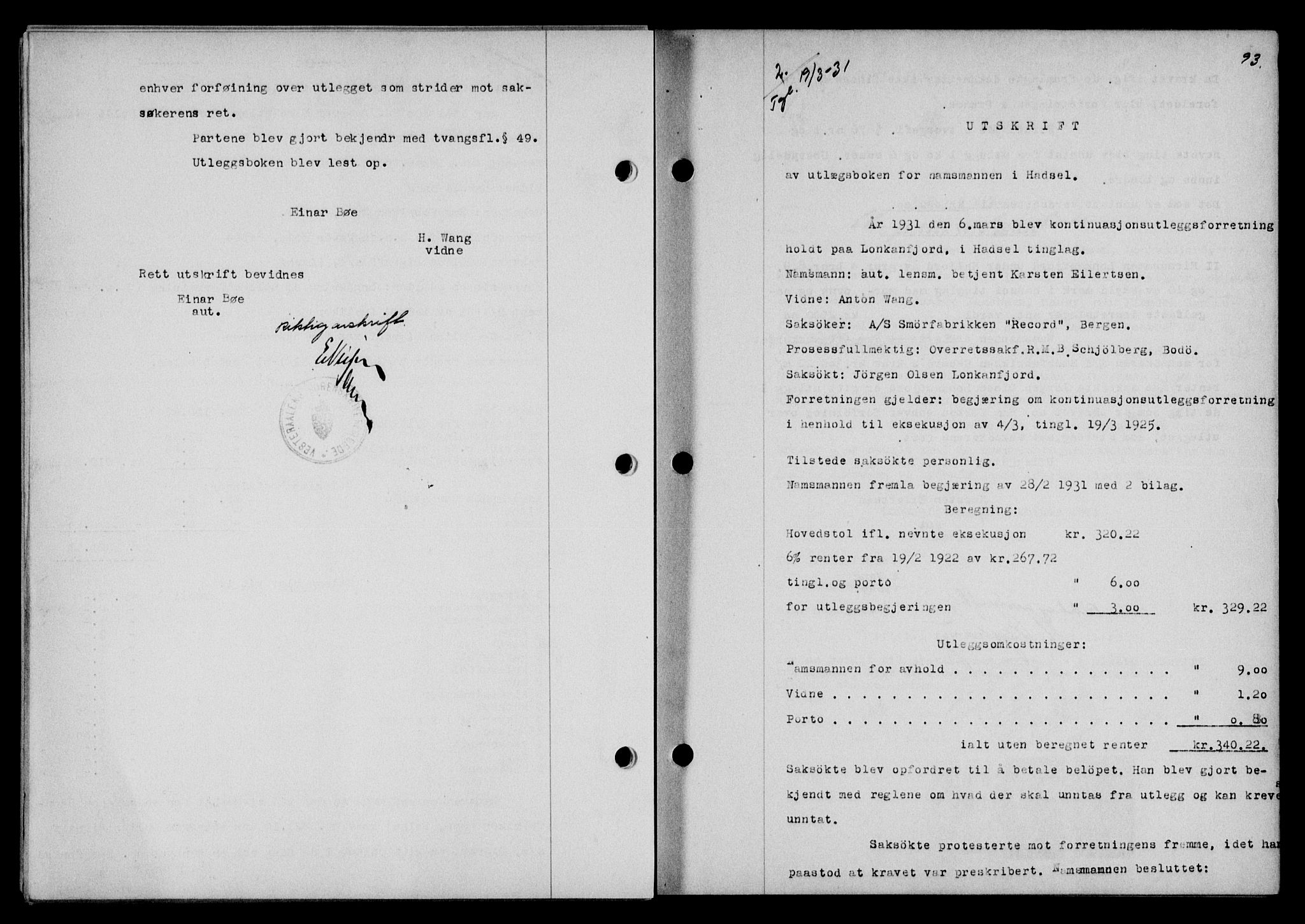 Vesterålen sorenskriveri, SAT/A-4180/1/2/2Ca/L0053: Pantebok nr. 46, 1931-1931, Tingl.dato: 19.03.1931