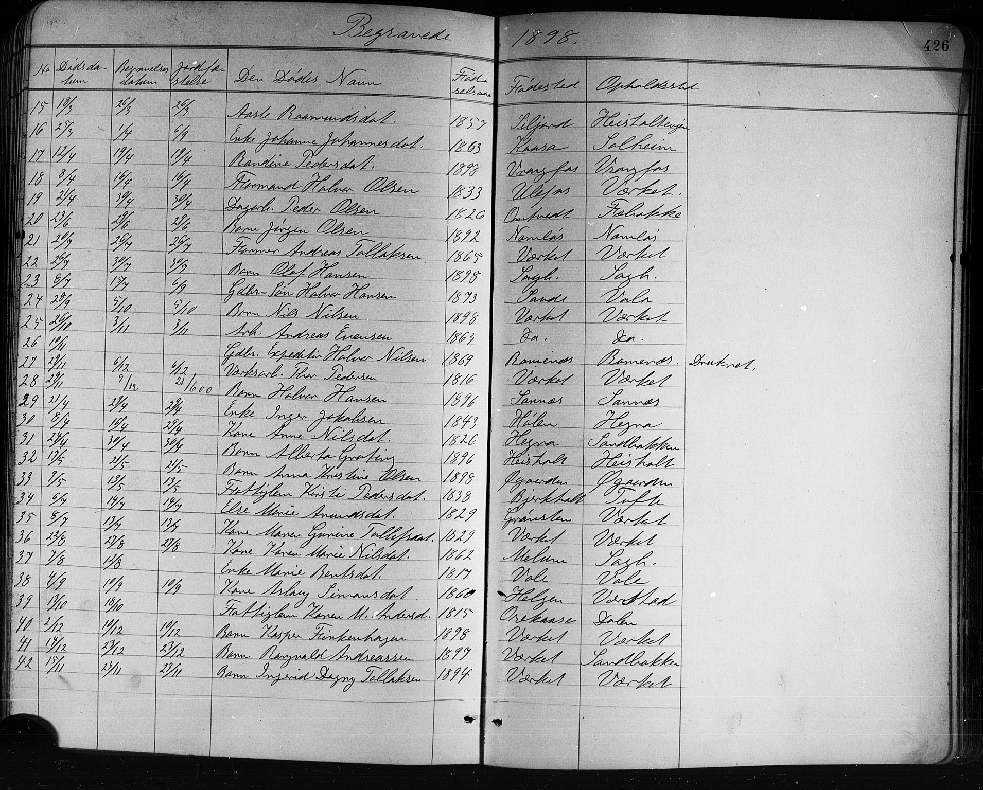 Holla kirkebøker, AV/SAKO-A-272/G/Ga/L0005: Klokkerbok nr. I 5, 1891-1917, s. 426