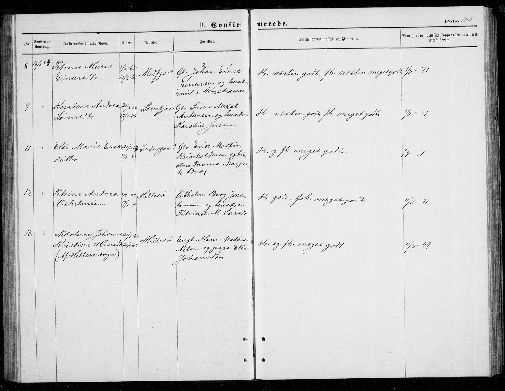 Berg sokneprestkontor, SATØ/S-1318/G/Ga/Gab/L0003klokker: Klokkerbok nr. 3, 1874-1886, s. 106