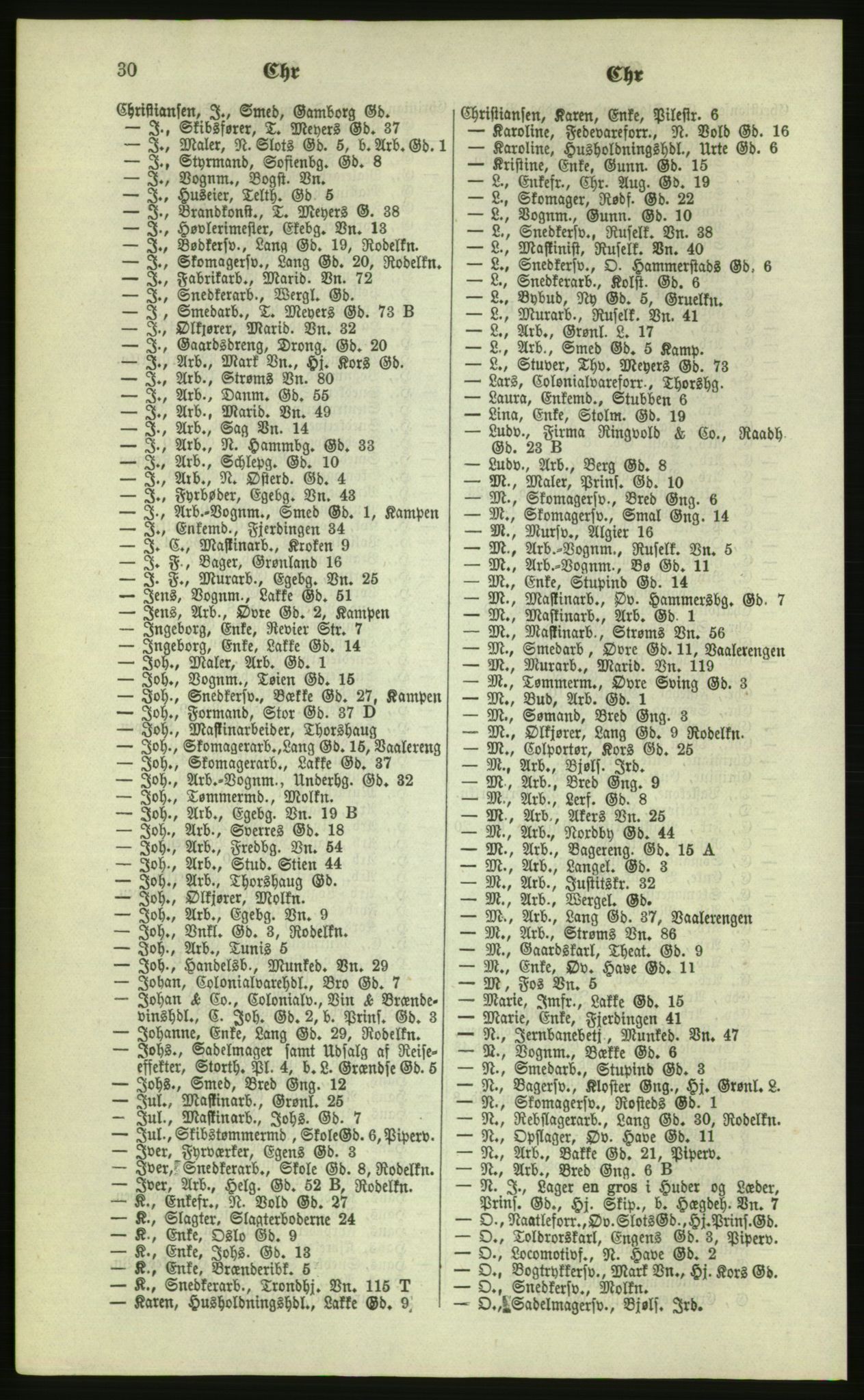 Kristiania/Oslo adressebok, PUBL/-, 1879, s. 30