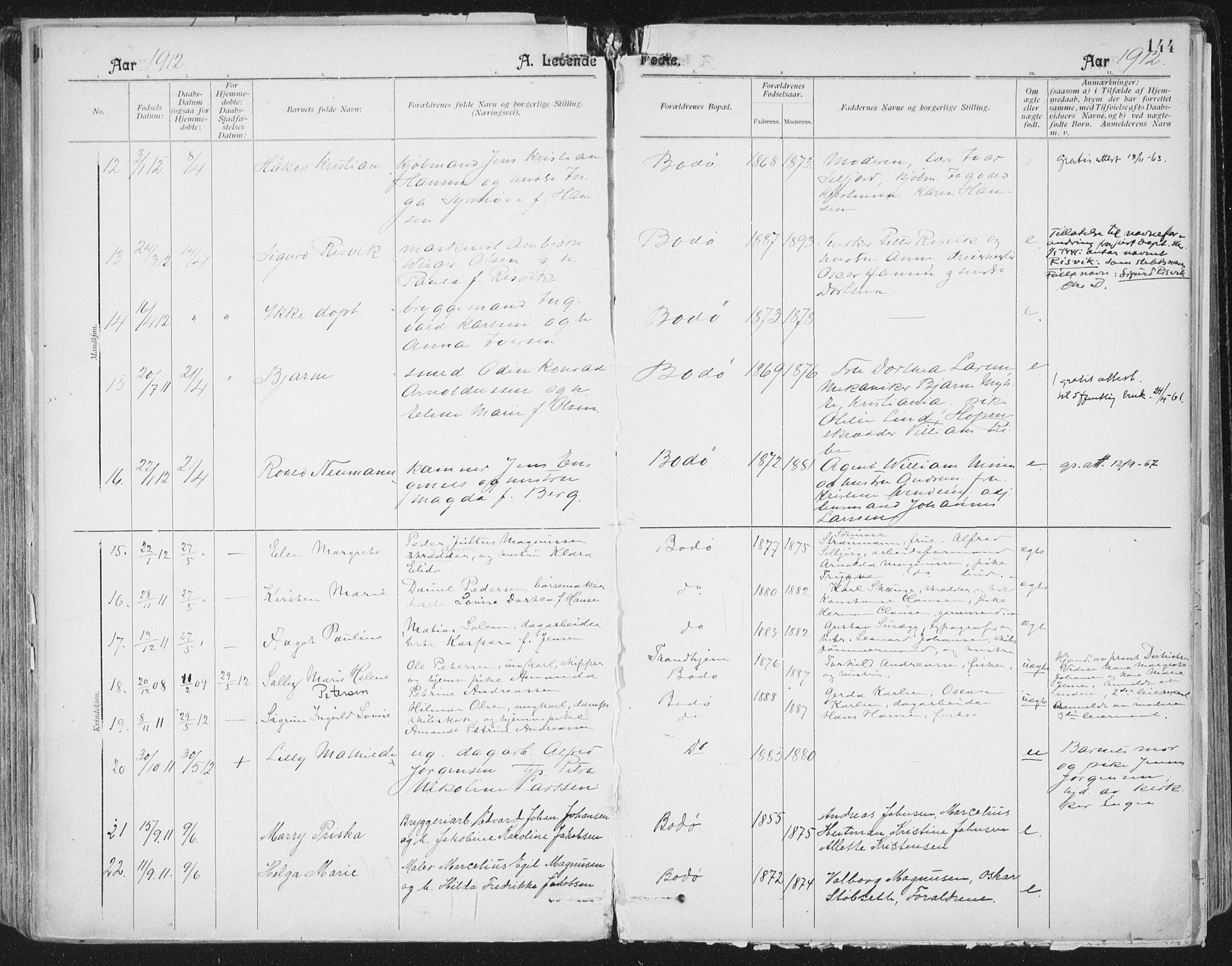 Ministerialprotokoller, klokkerbøker og fødselsregistre - Nordland, AV/SAT-A-1459/801/L0011: Ministerialbok nr. 801A11, 1900-1916, s. 144