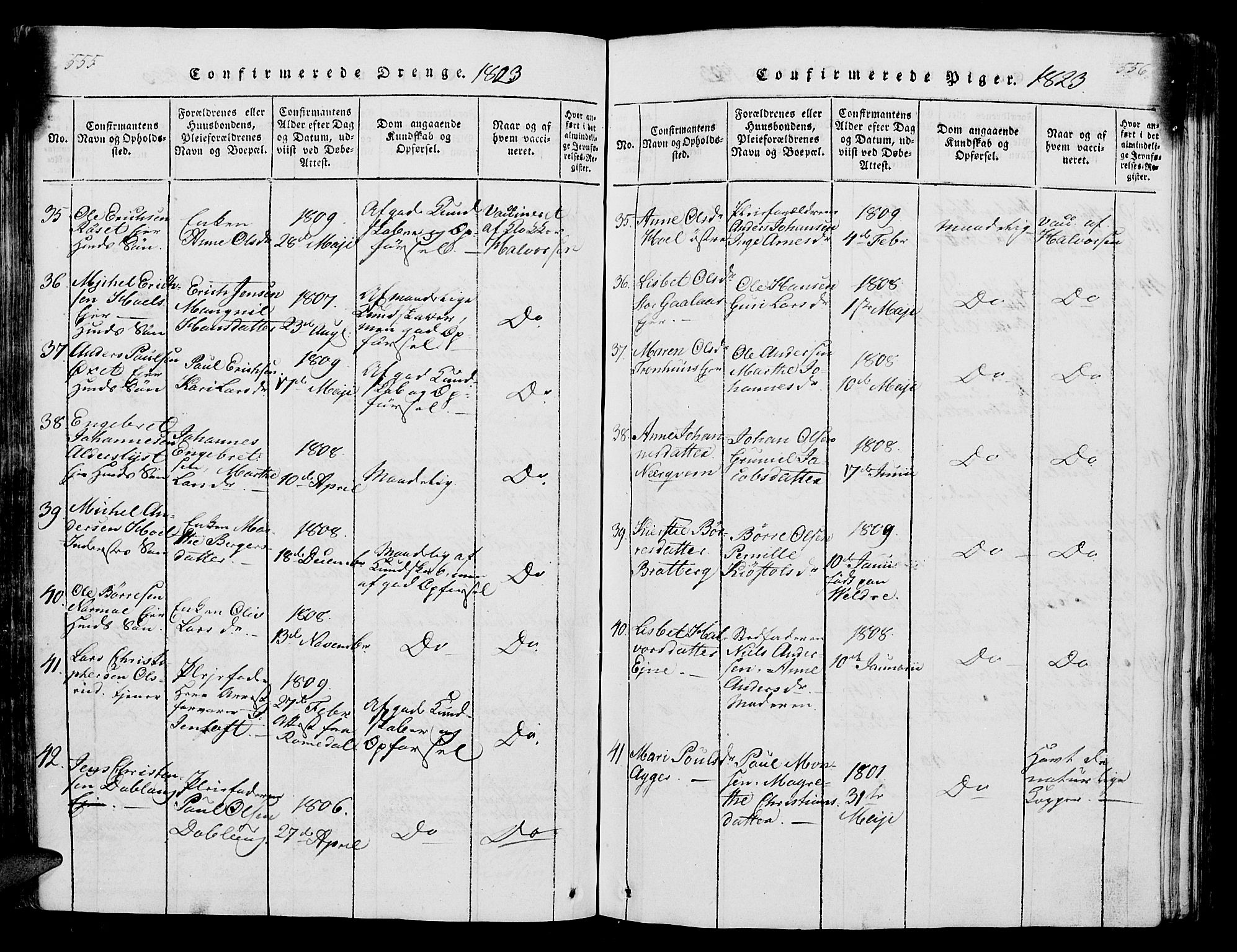 Vang prestekontor, Hedmark, AV/SAH-PREST-008/H/Ha/Hab/L0004: Klokkerbok nr. 4, 1813-1827, s. 555-556