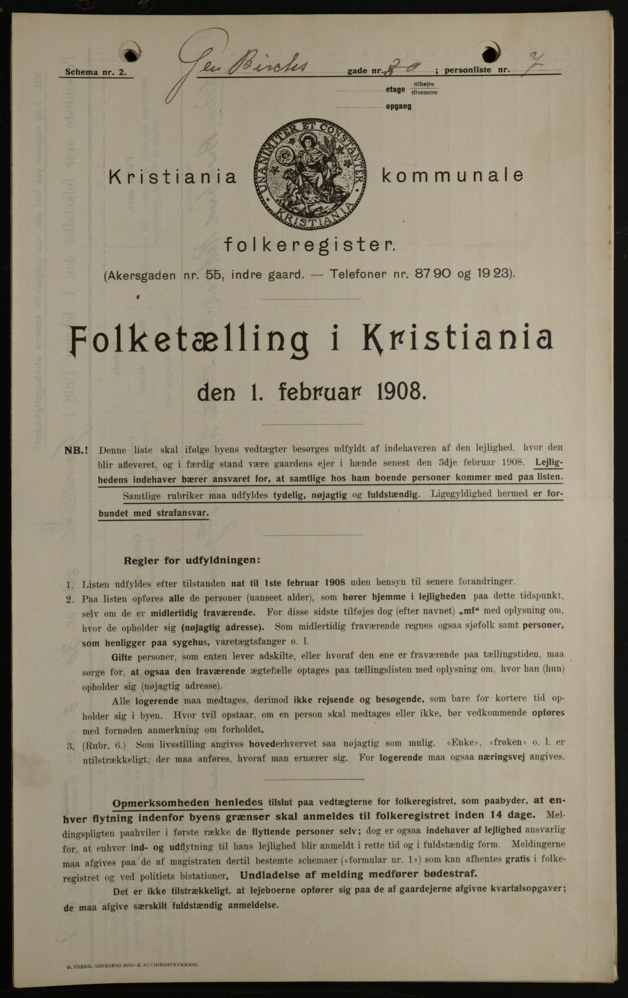 OBA, Kommunal folketelling 1.2.1908 for Kristiania kjøpstad, 1908, s. 26196