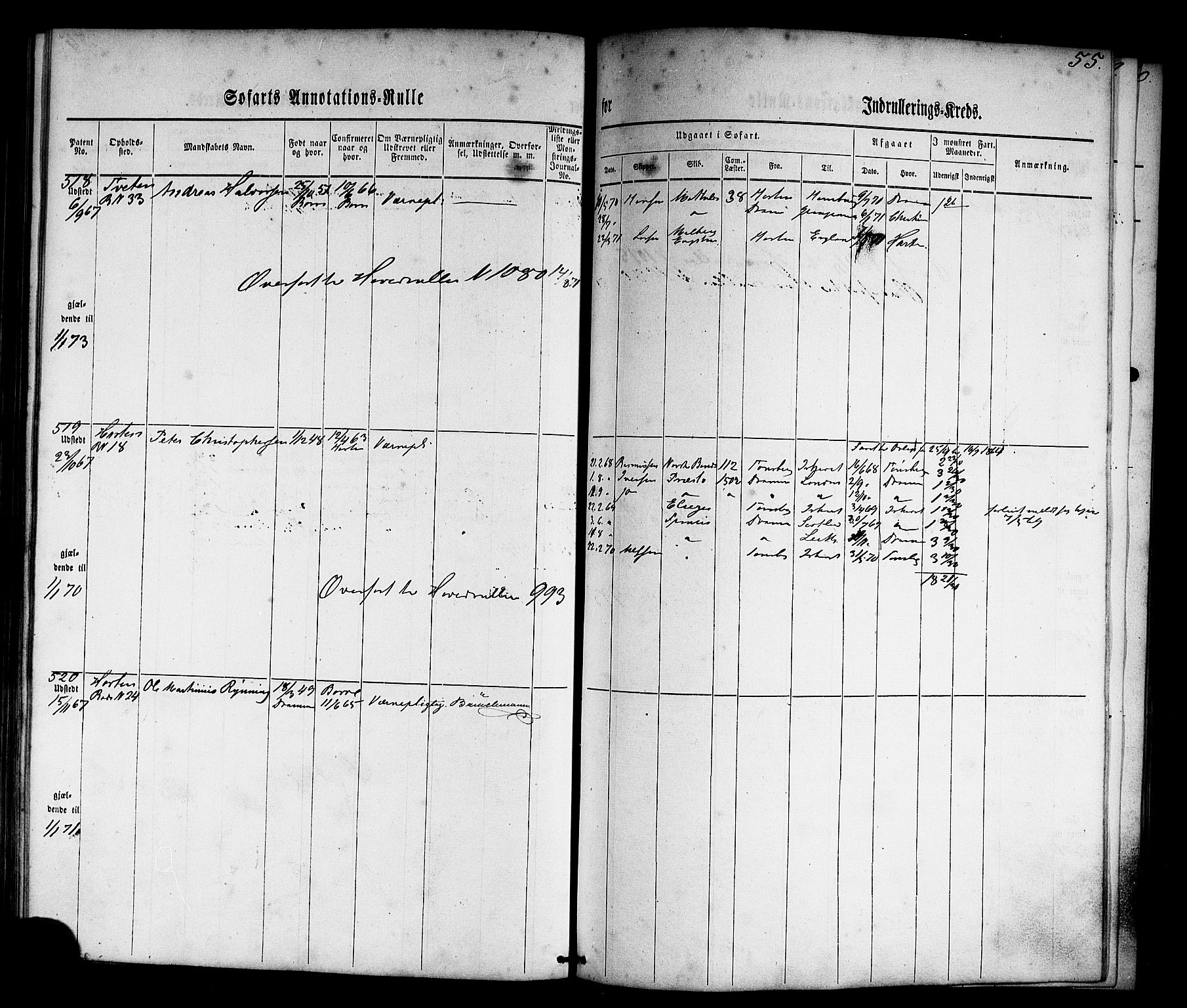 Horten innrulleringskontor, SAKO/A-785/F/Fb/L0001: Annotasjonsrulle, 1864-1868, s. 70