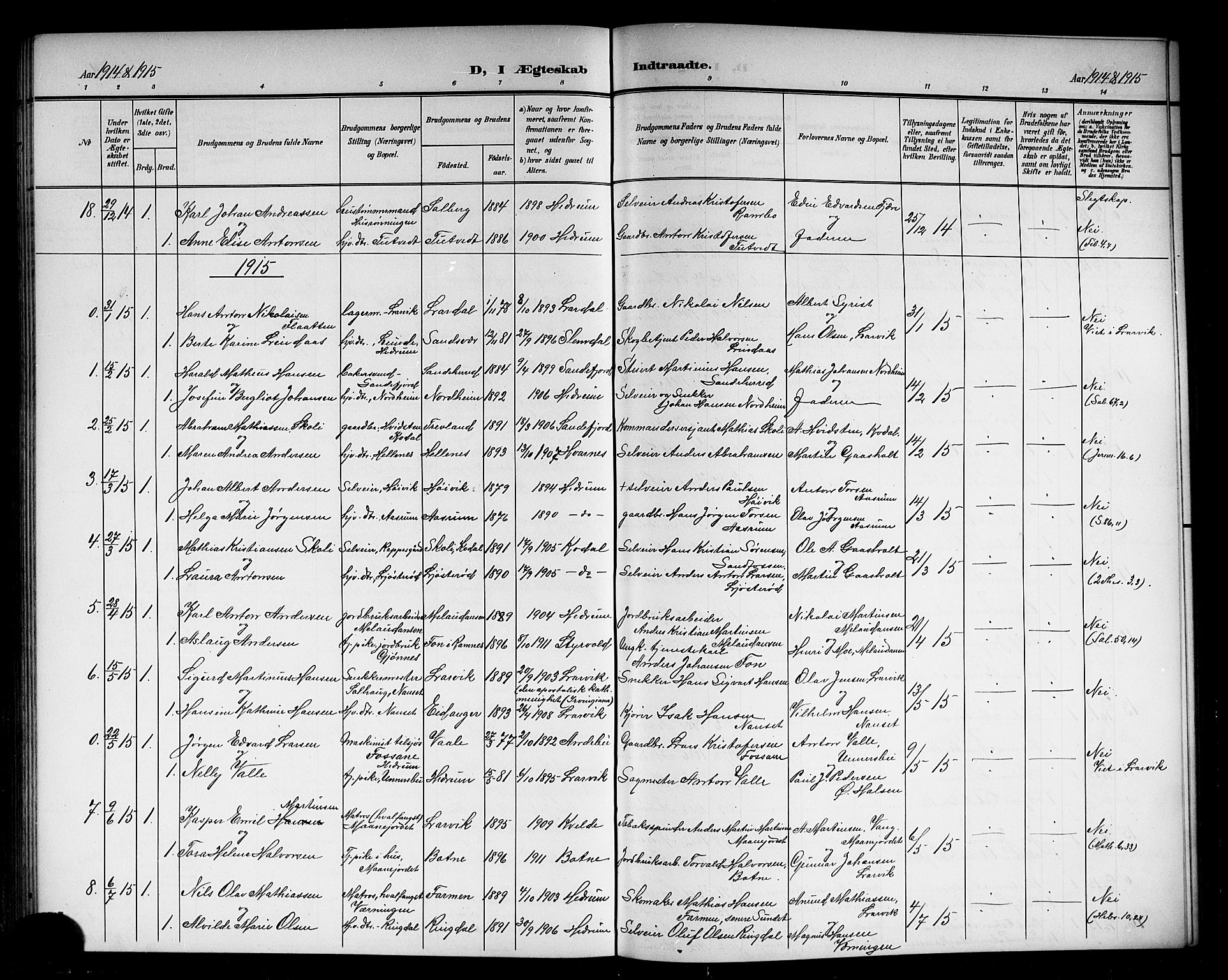 Hedrum kirkebøker, AV/SAKO-A-344/G/Ga/L0004: Klokkerbok nr. I 4, 1902-1915