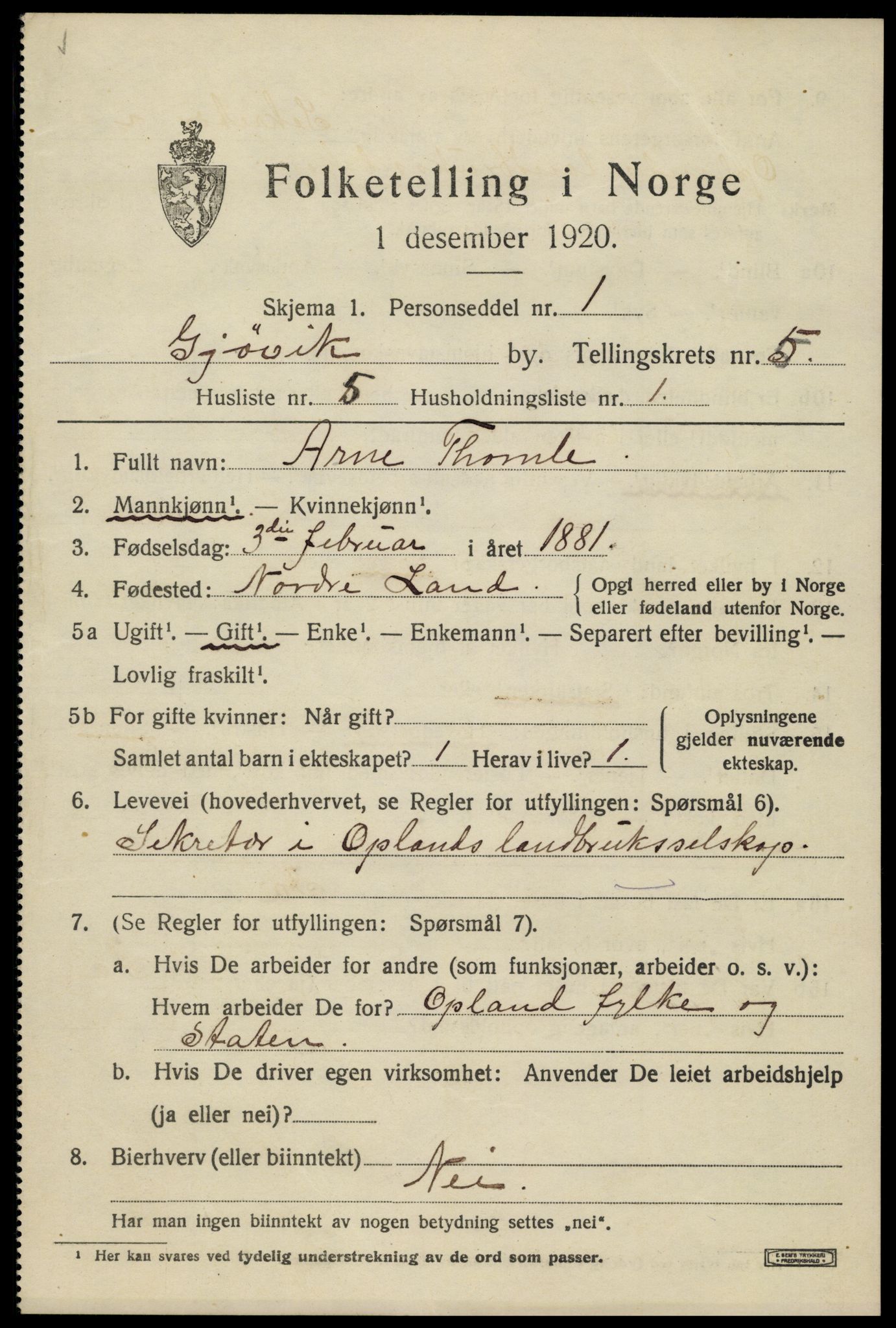 SAH, Folketelling 1920 for 0502 Gjøvik kjøpstad, 1920, s. 10184