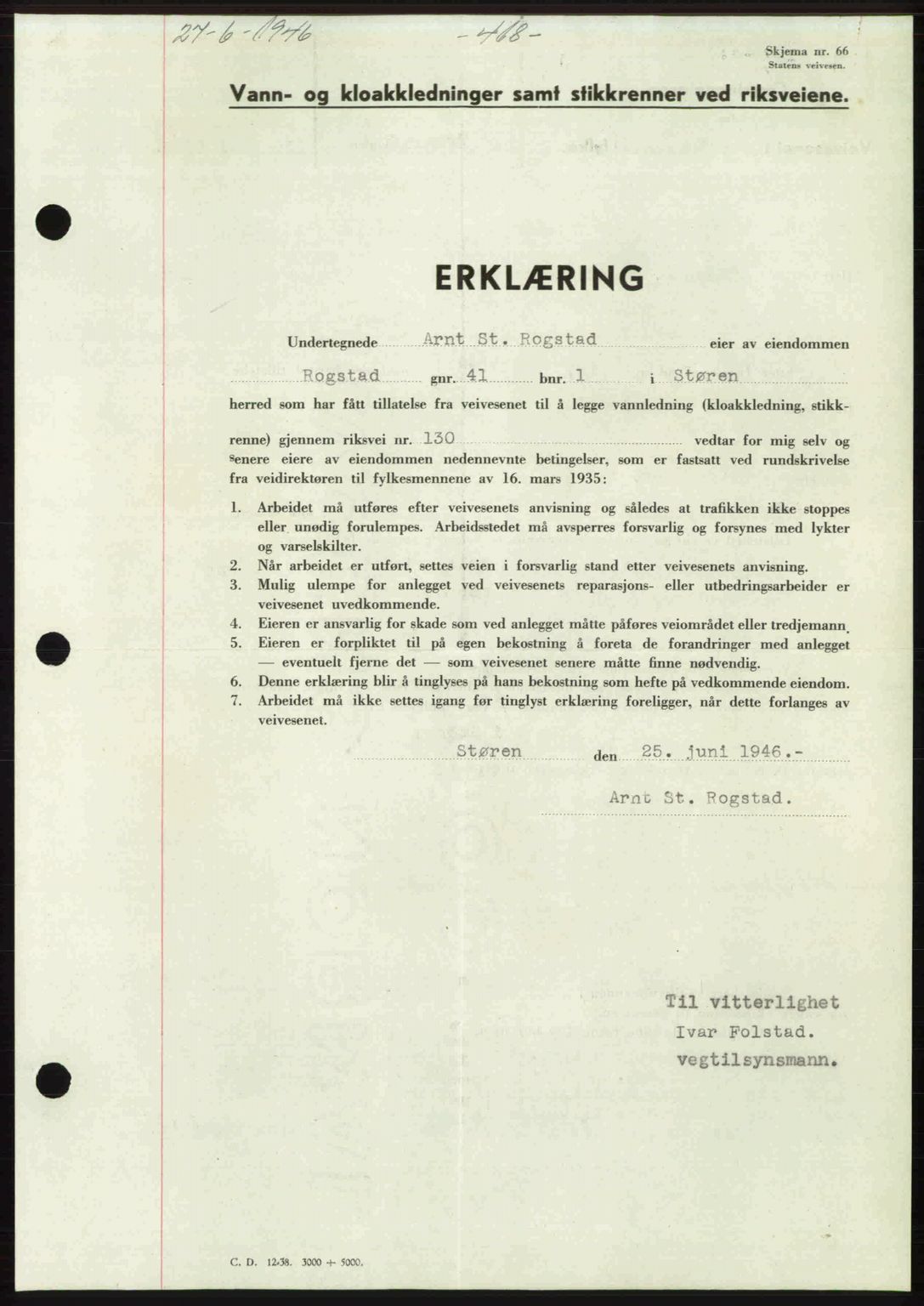 Gauldal sorenskriveri, SAT/A-0014/1/2/2C: Pantebok nr. A2, 1946-1946, Dagboknr: 520/1946
