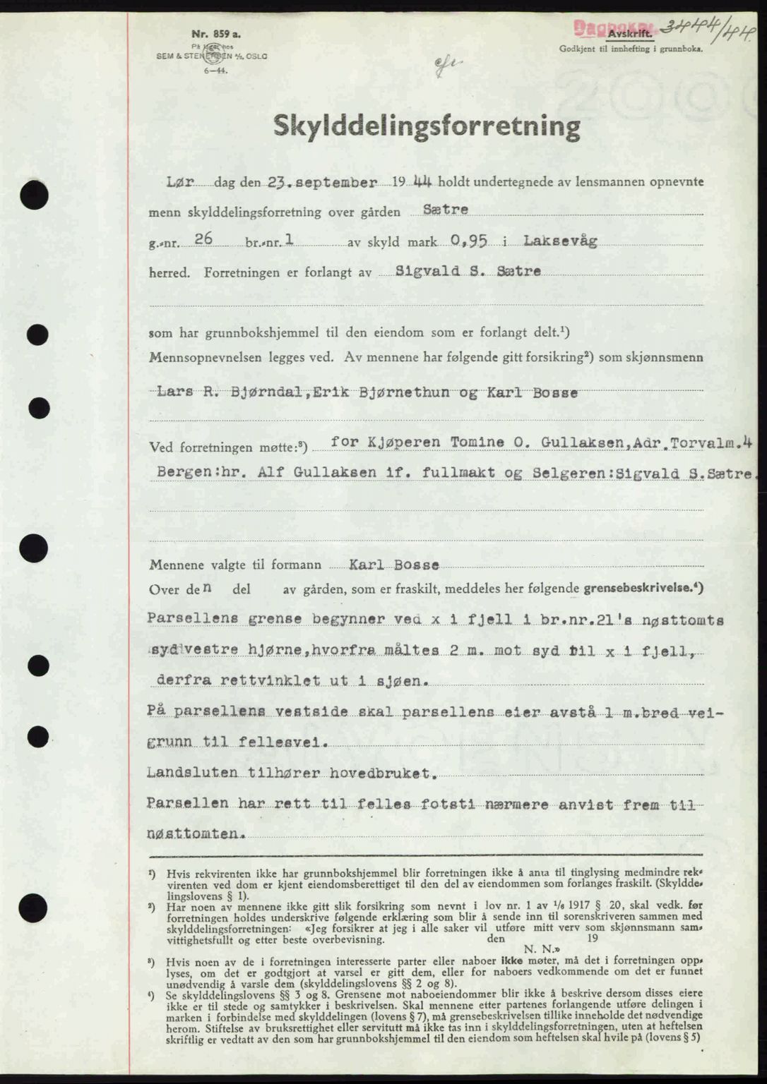 Midhordland sorenskriveri, SAB/A-3001/1/G/Gb/Gbk/L0008: Pantebok nr. A36-41, 1944-1945, Dagboknr: 3444/1944