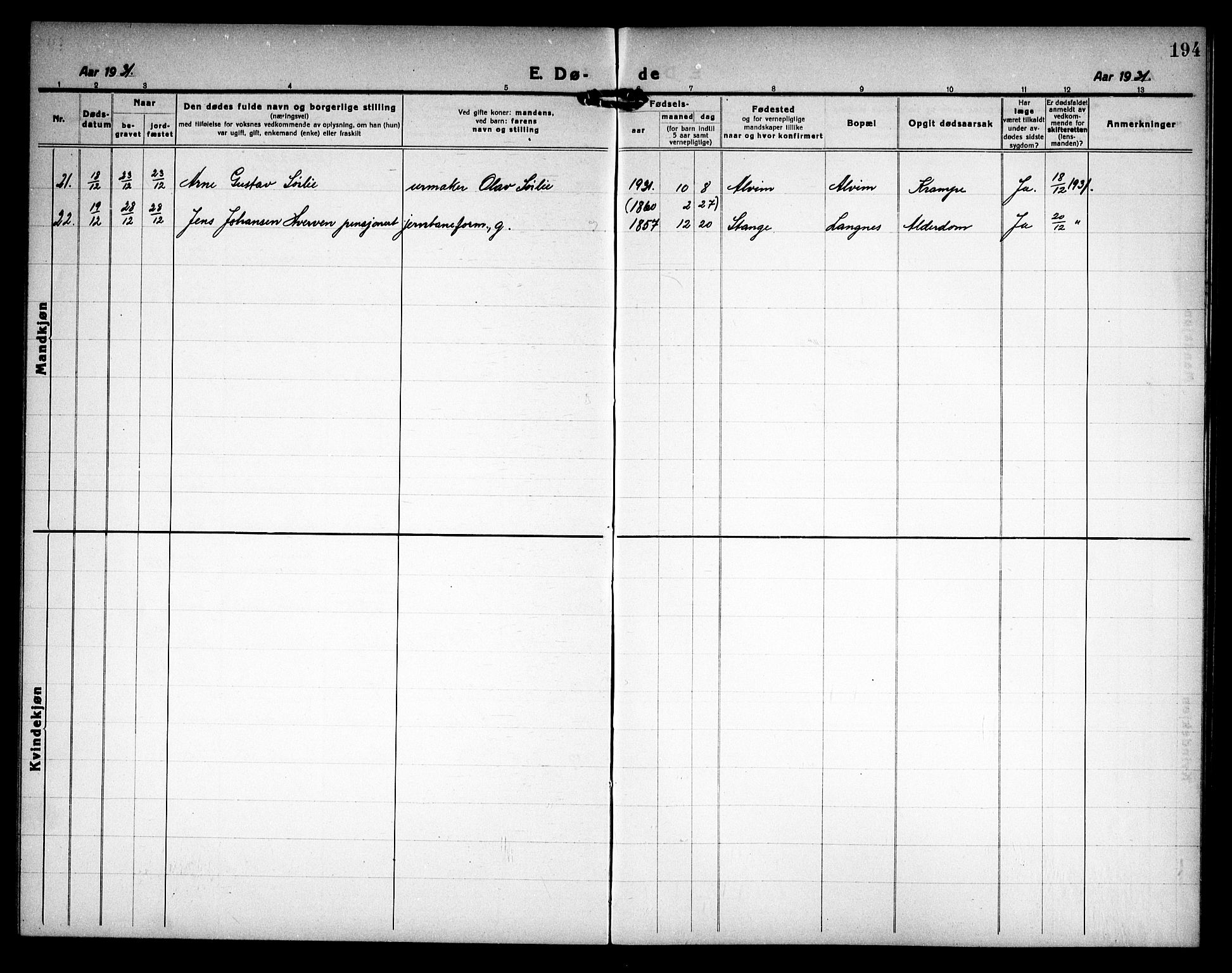 Rakkestad prestekontor Kirkebøker, AV/SAO-A-2008/G/Ga/L0002: Klokkerbok nr. I 2, 1918-1931, s. 194
