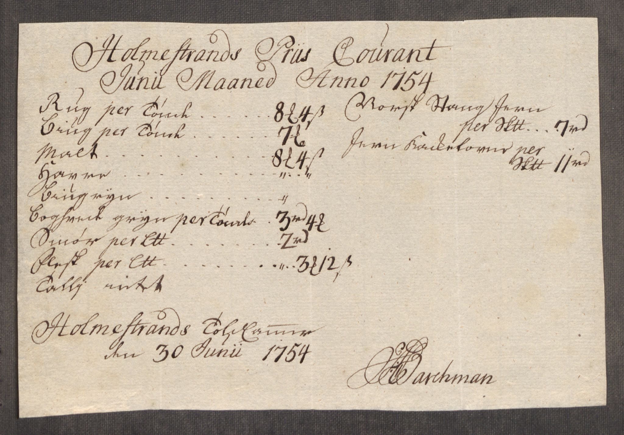 Rentekammeret inntil 1814, Realistisk ordnet avdeling, AV/RA-EA-4070/Oe/L0005: [Ø1]: Priskuranter, 1753-1757, s. 242