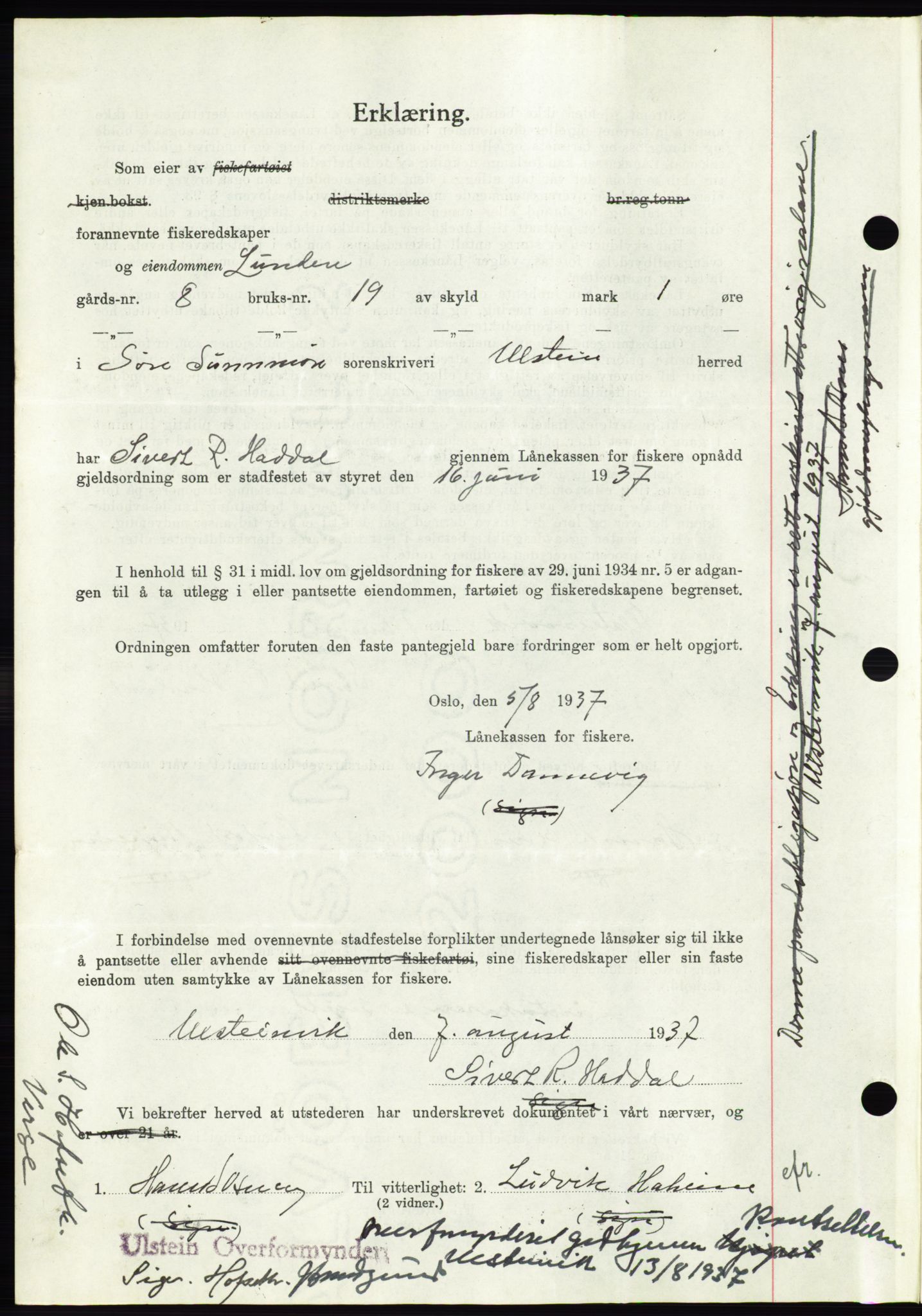 Søre Sunnmøre sorenskriveri, AV/SAT-A-4122/1/2/2C/L0064: Pantebok nr. 58, 1937-1938, Dagboknr: 1344/1937