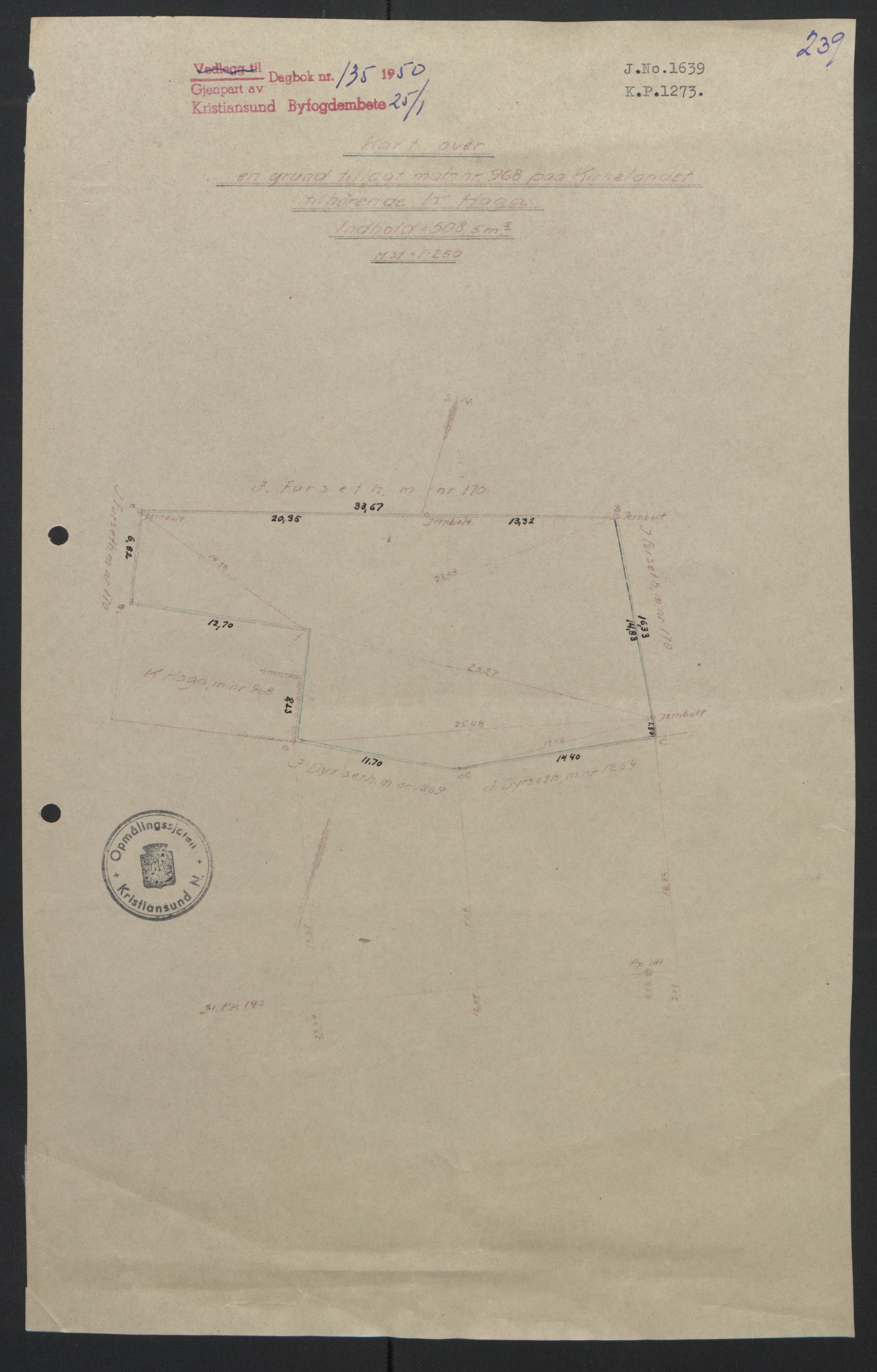 Kristiansund byfogd, AV/SAT-A-4587/A/27: Pantebok nr. 42, 1947-1950, Dagboknr: 135/1950