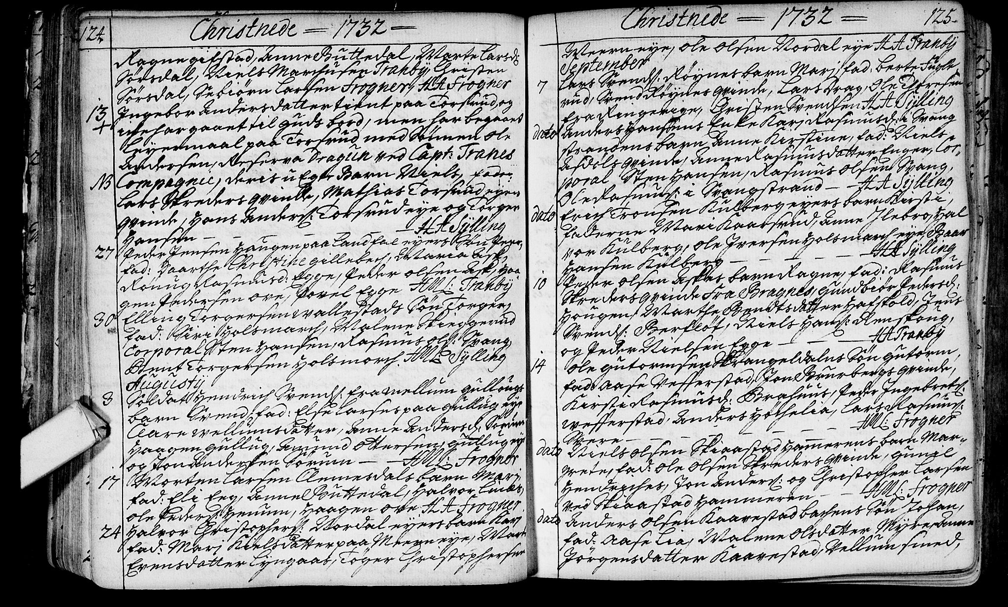 Lier kirkebøker, SAKO/A-230/F/Fa/L0003: Ministerialbok nr. I 3, 1727-1748, s. 124-125