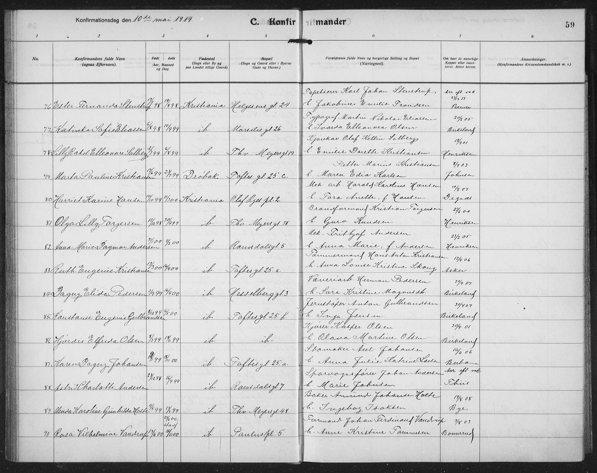 Paulus prestekontor Kirkebøker, AV/SAO-A-10871/F/Fa/L0022: Ministerialbok nr. 22, 1912-1920, s. 59