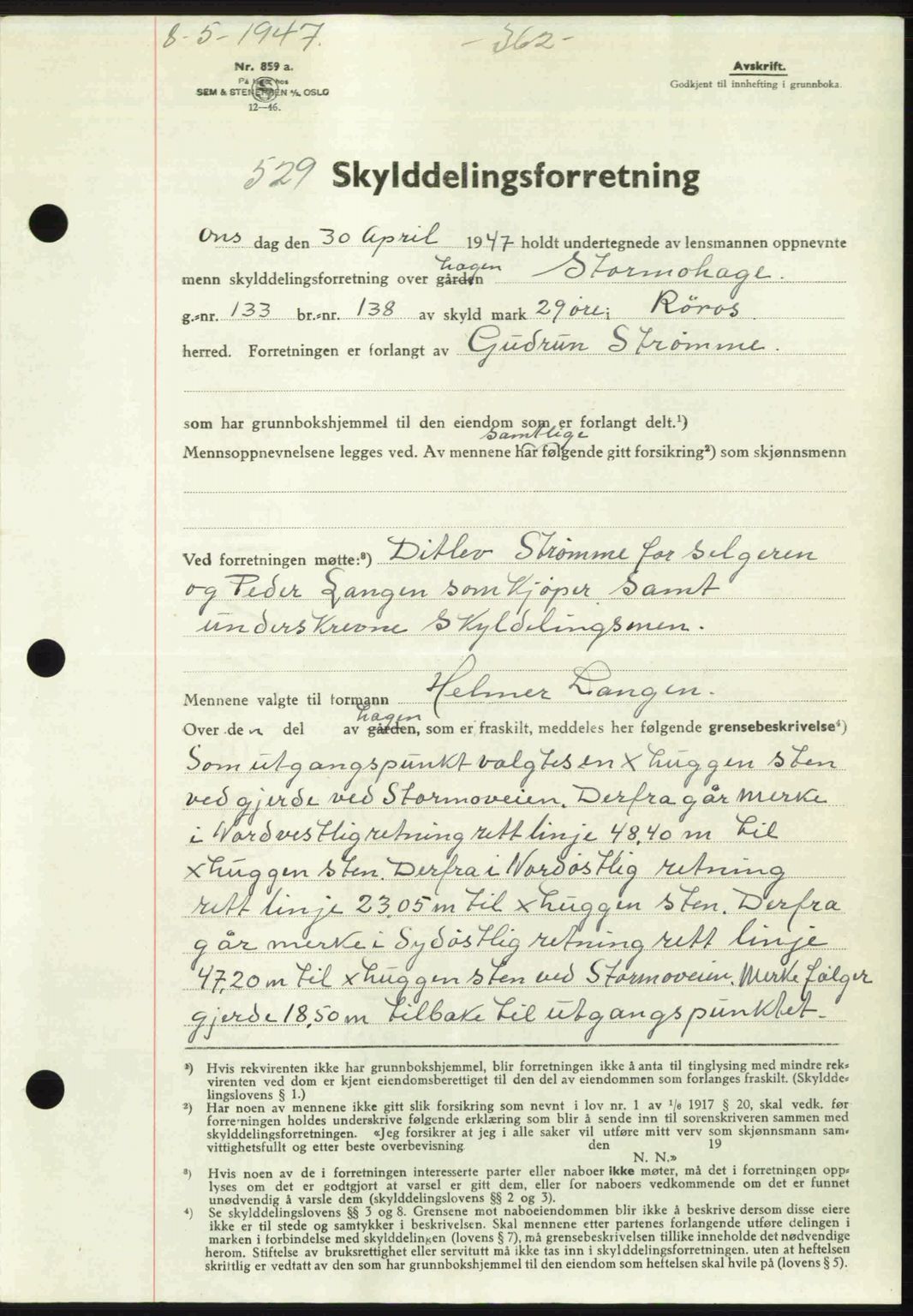 Gauldal sorenskriveri, SAT/A-0014/1/2/2C: Pantebok nr. A3, 1947-1947, Dagboknr: 529/1947